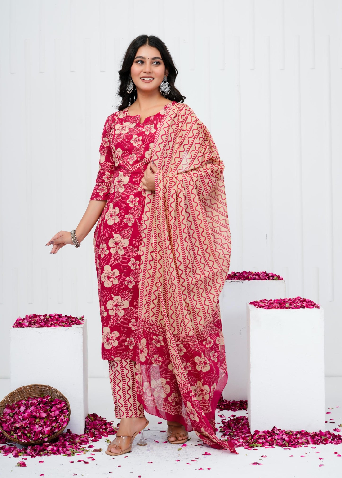 Pure Cotton Kurta With Pant & Dupatta