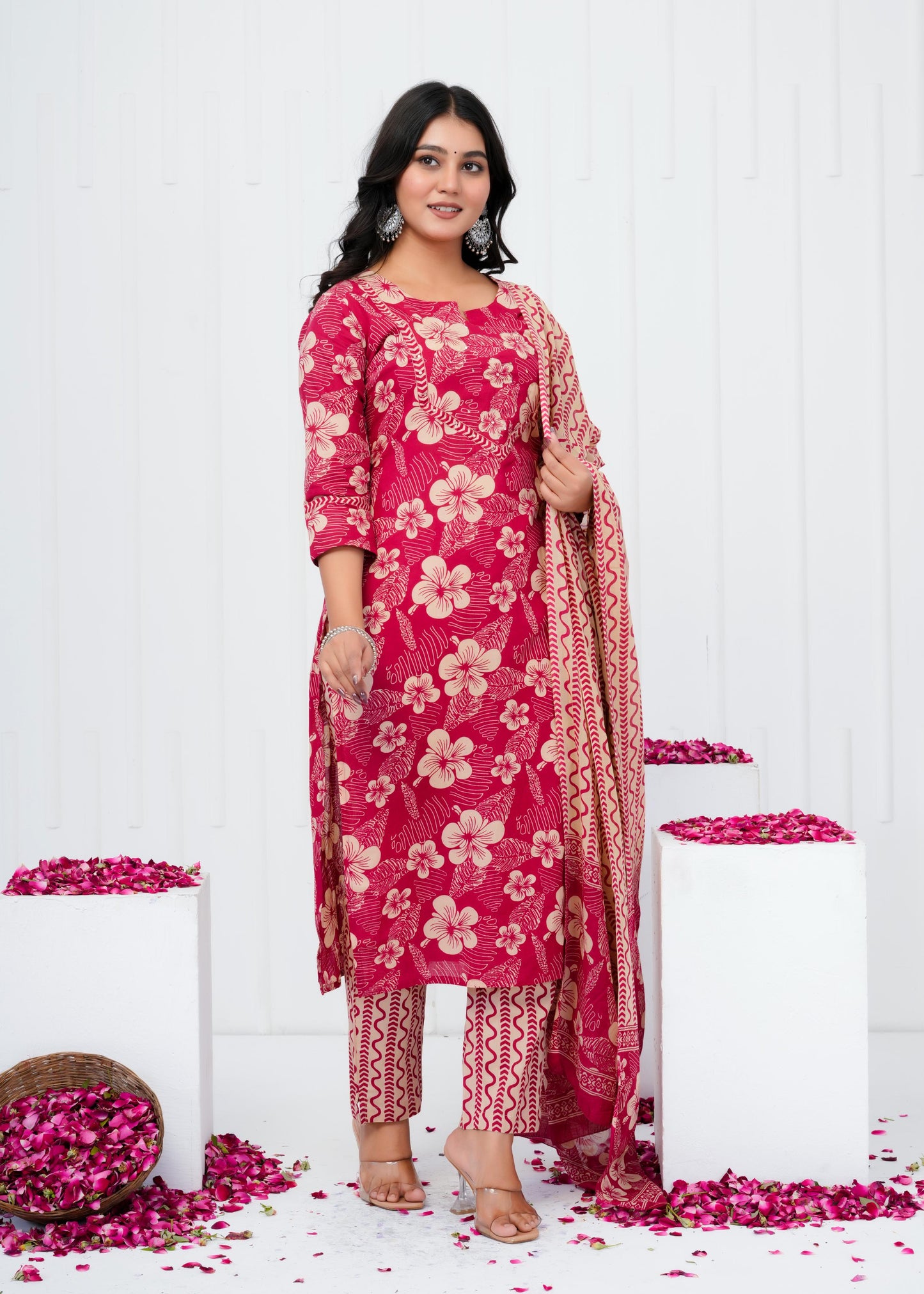 Pure Cotton Kurta With Pant & Dupatta