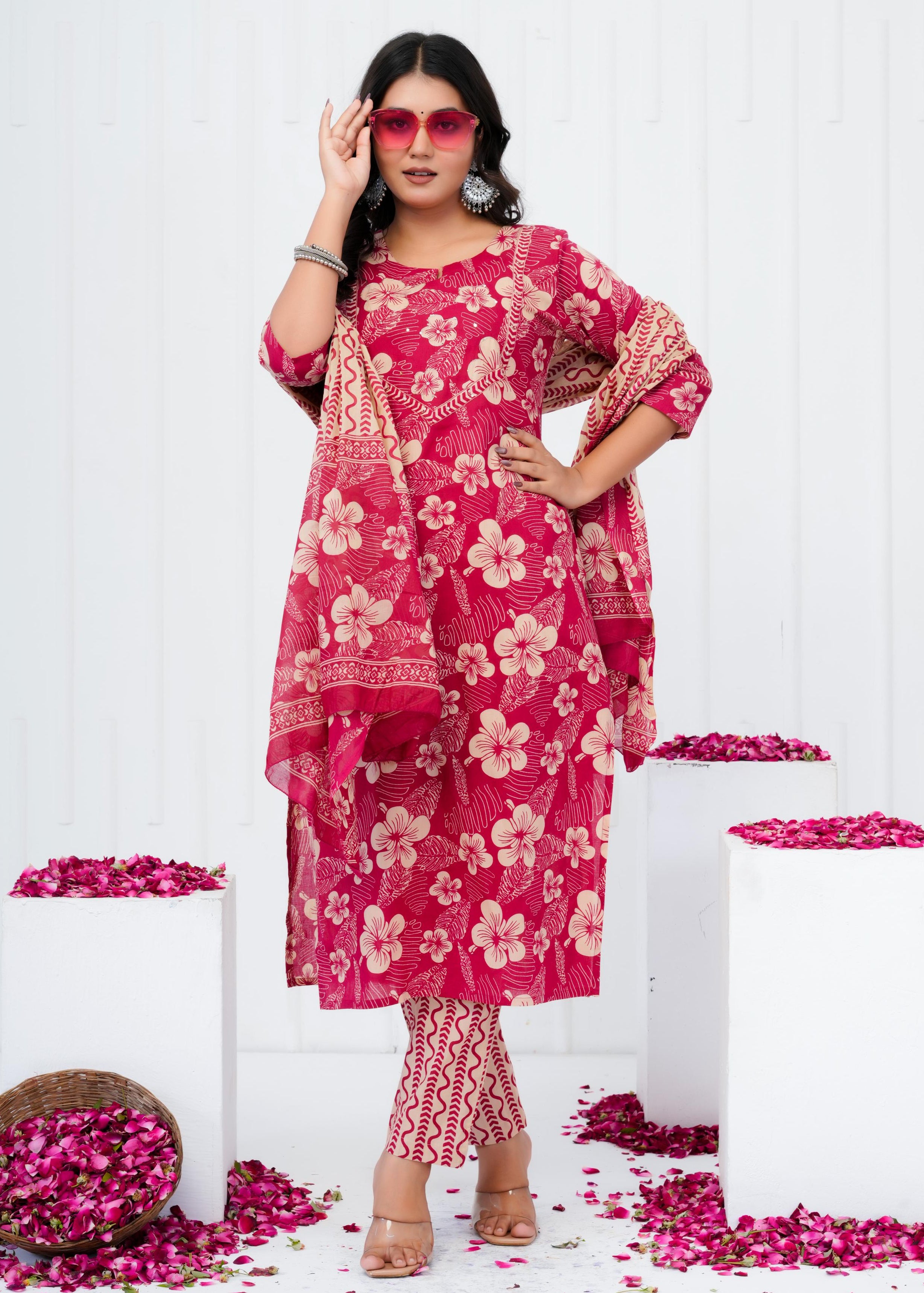 Pure Cotton Kurta With Pant & Dupatta