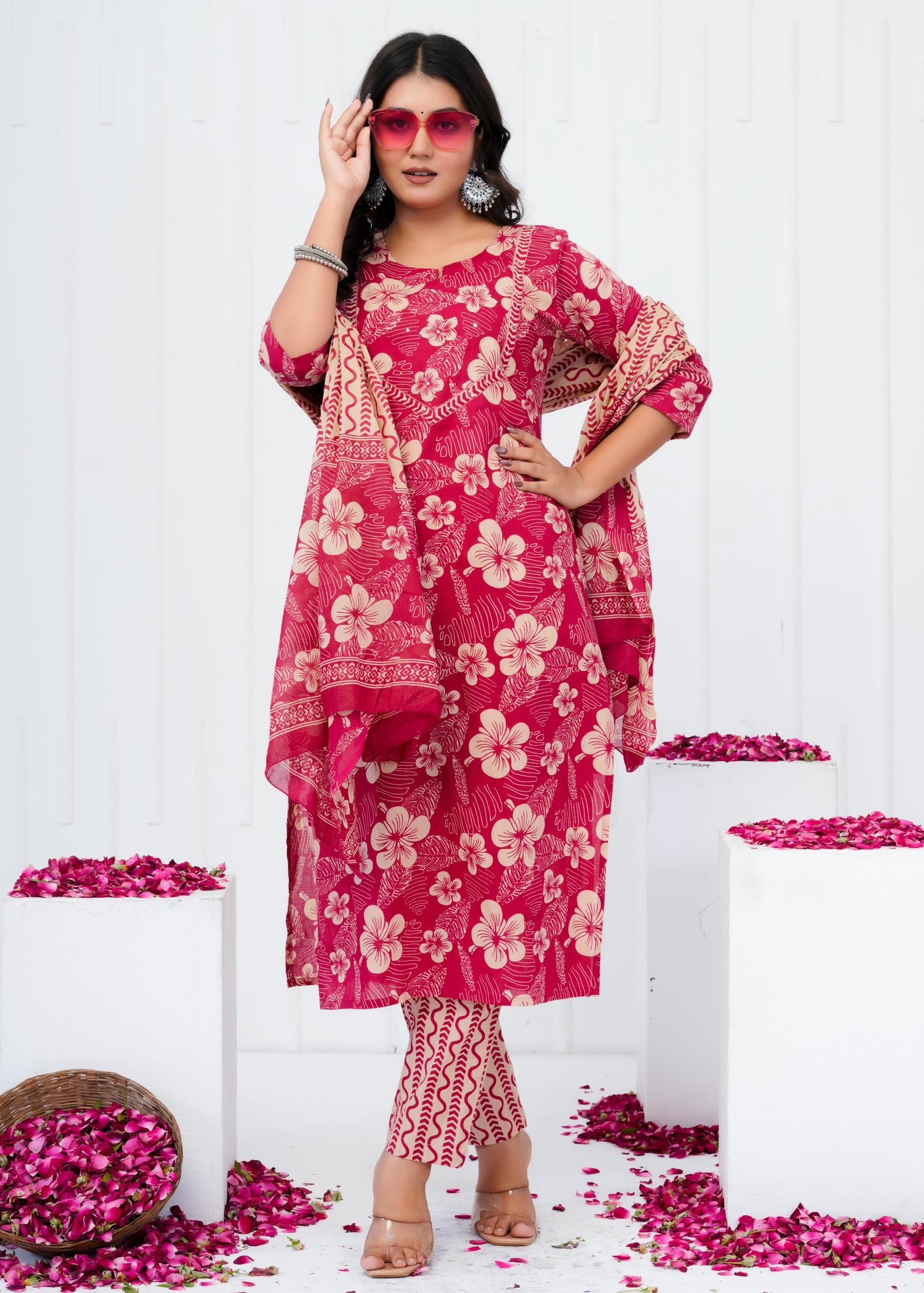 Pure Cotton Kurta With Pant & Dupatta