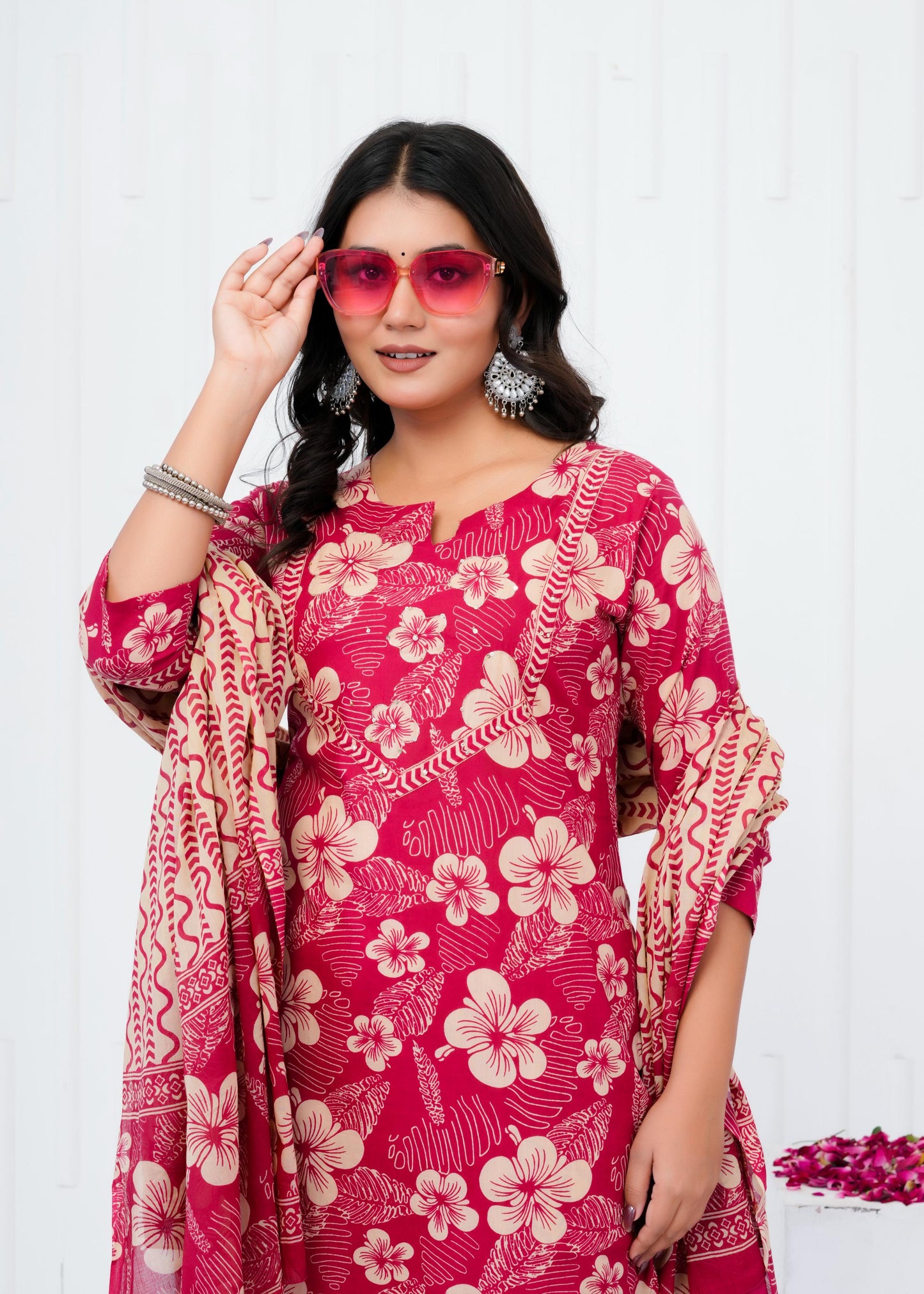 Pure Cotton Kurta With Pant & Dupatta