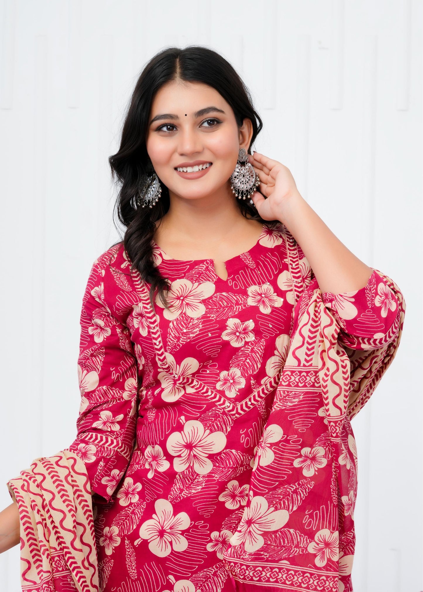 Pure Cotton Kurta With Pant & Dupatta