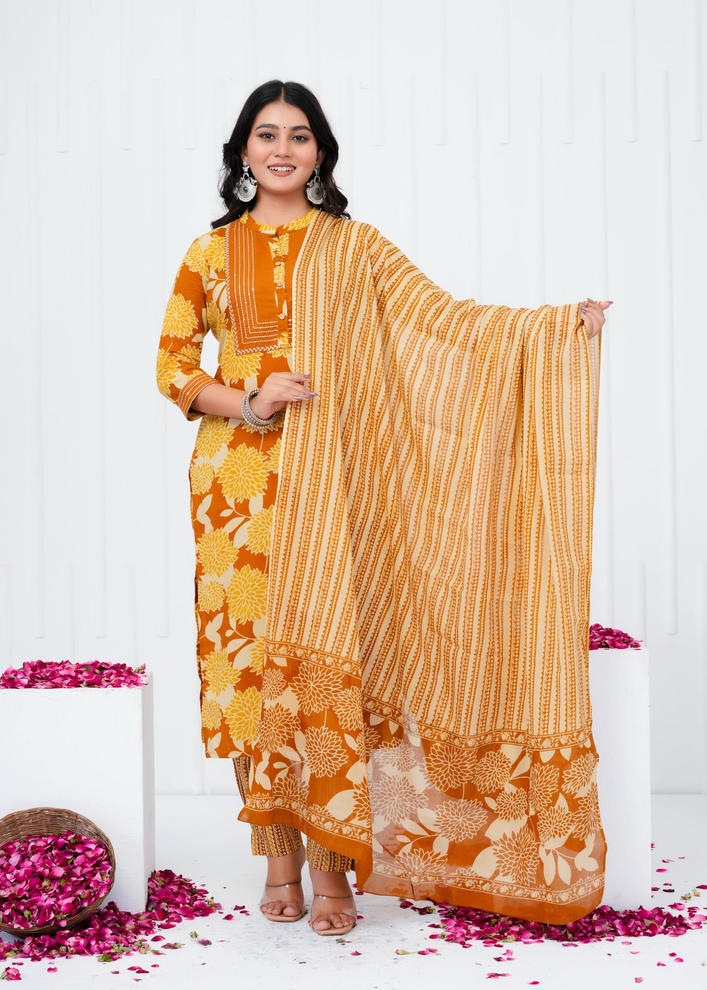 Pure Cotton Kurta With Pant & Dupatta