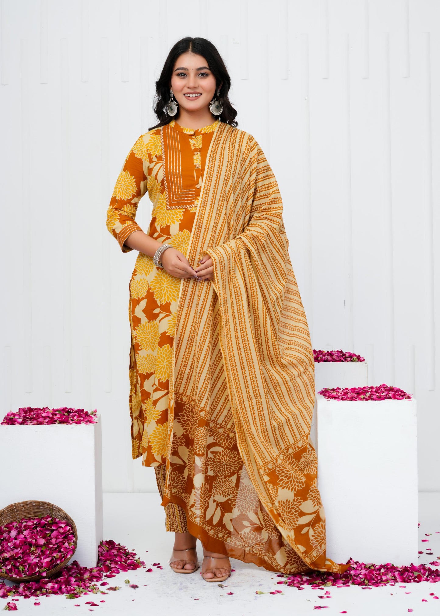 Pure Cotton Kurta With Pant & Dupatta