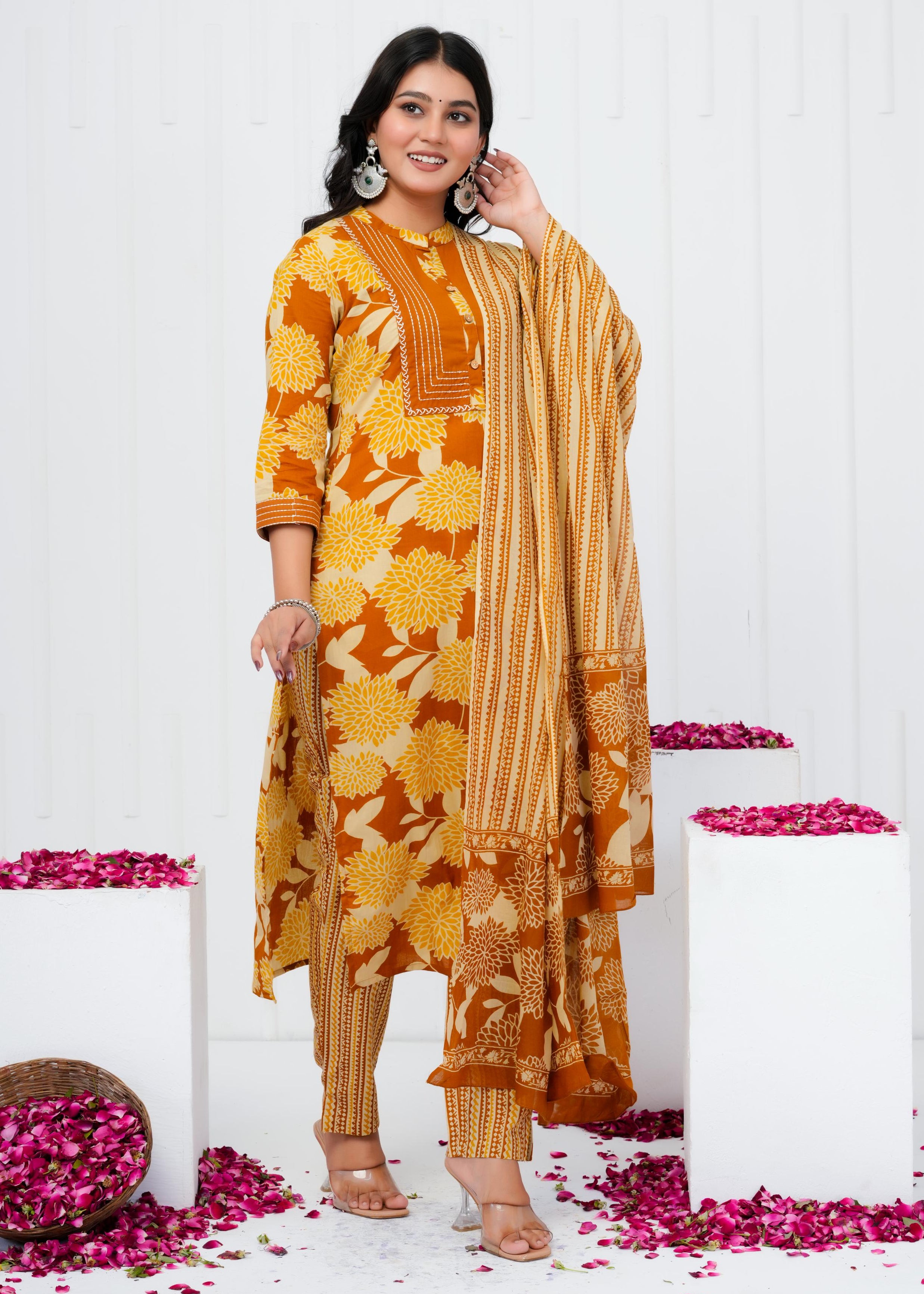 Pure Cotton Kurta With Pant & Dupatta