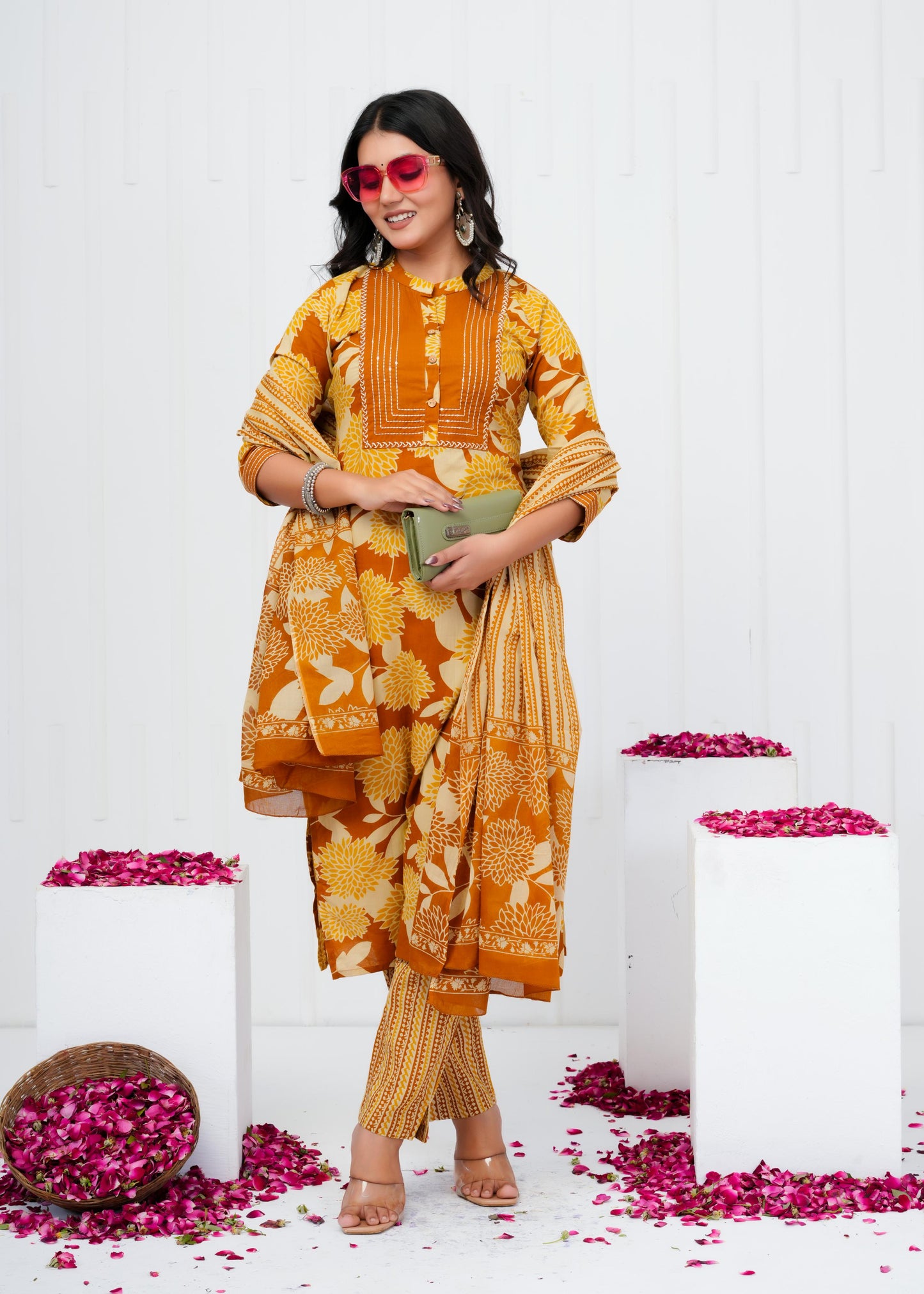 Pure Cotton Kurta With Pant & Dupatta