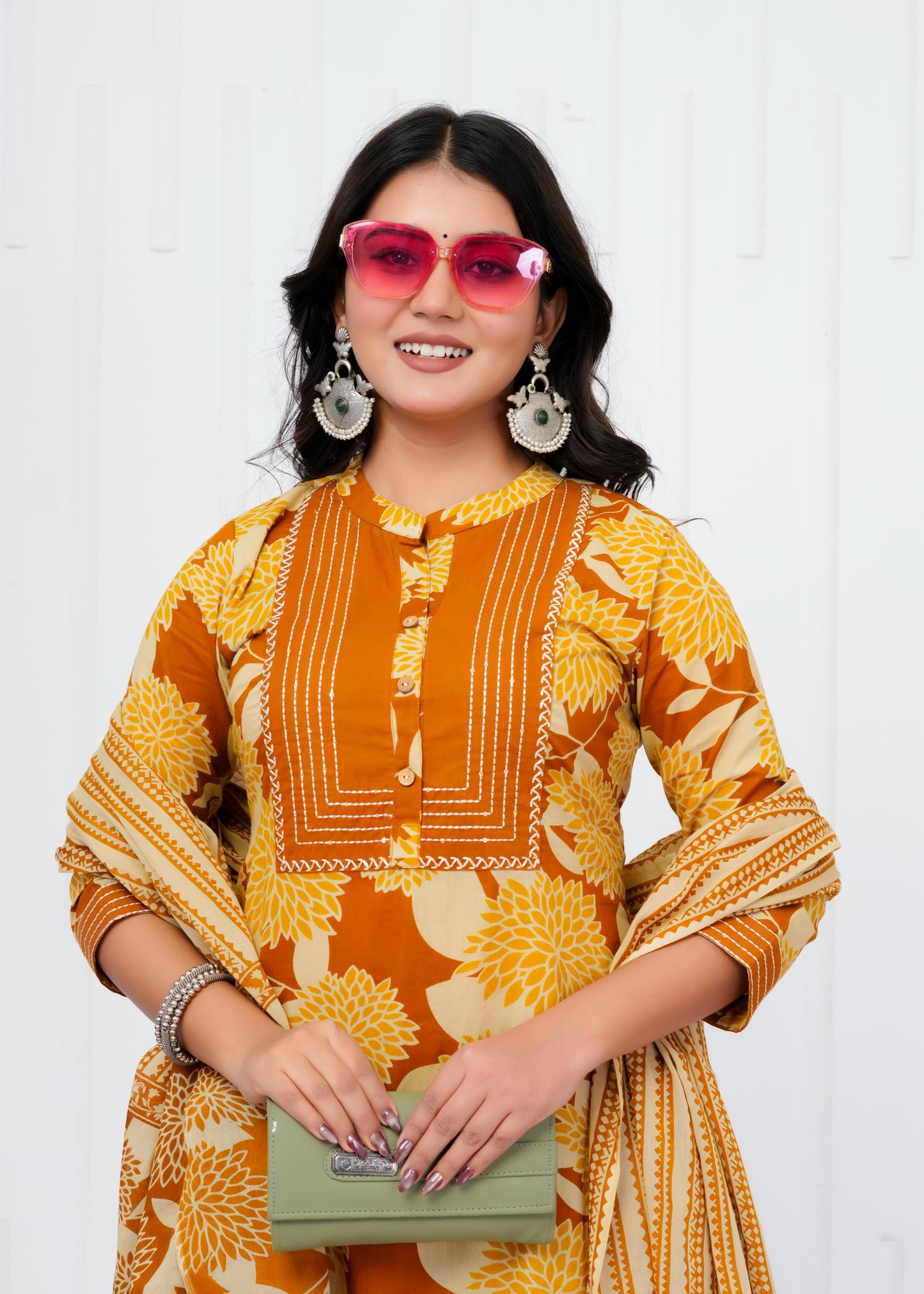 Pure Cotton Kurta With Pant & Dupatta