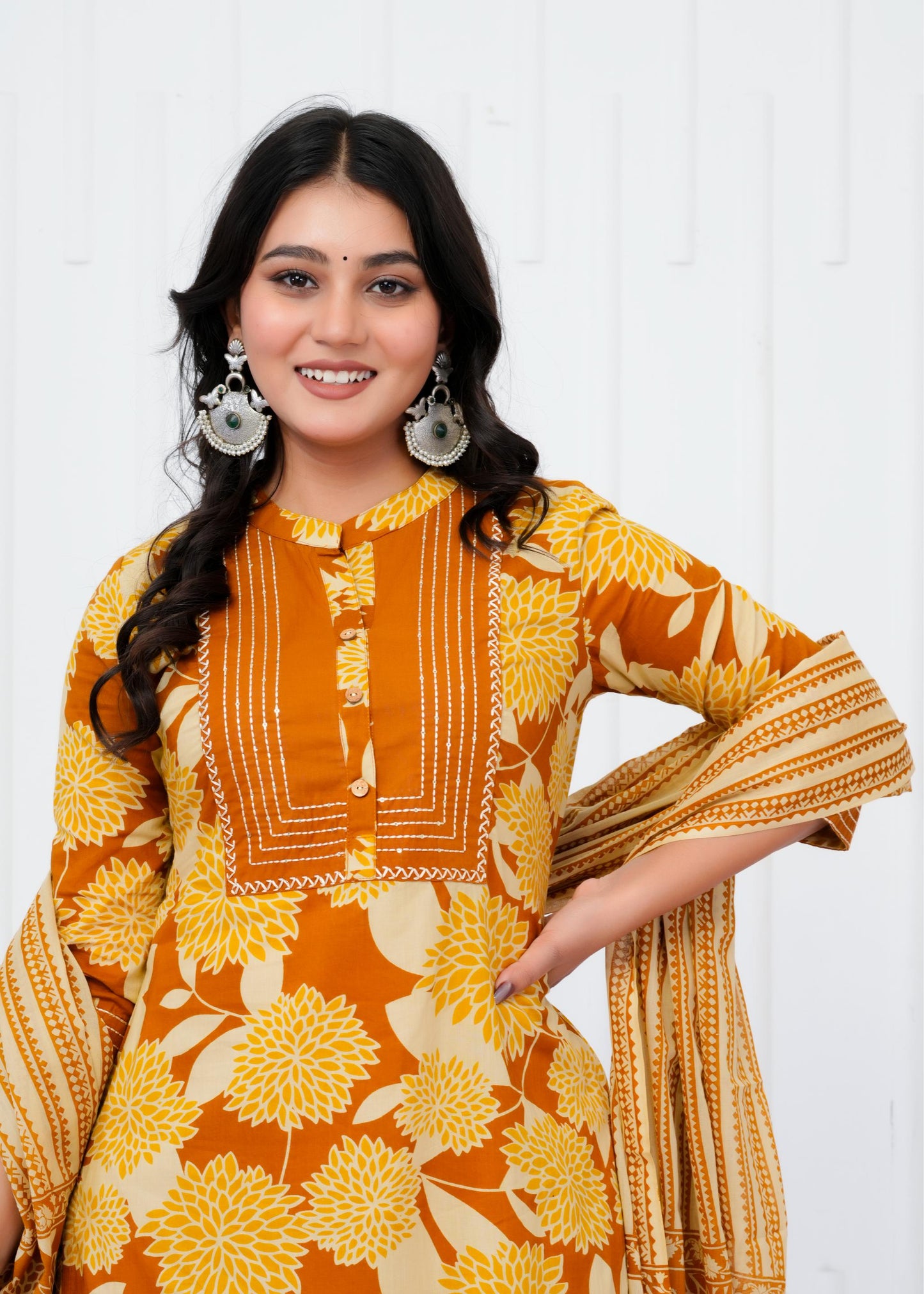 Pure Cotton Kurta With Pant & Dupatta