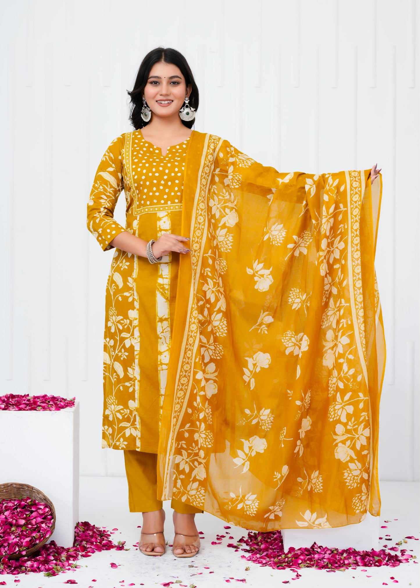 Pure Cotton Kurta With Pant & Dupatta