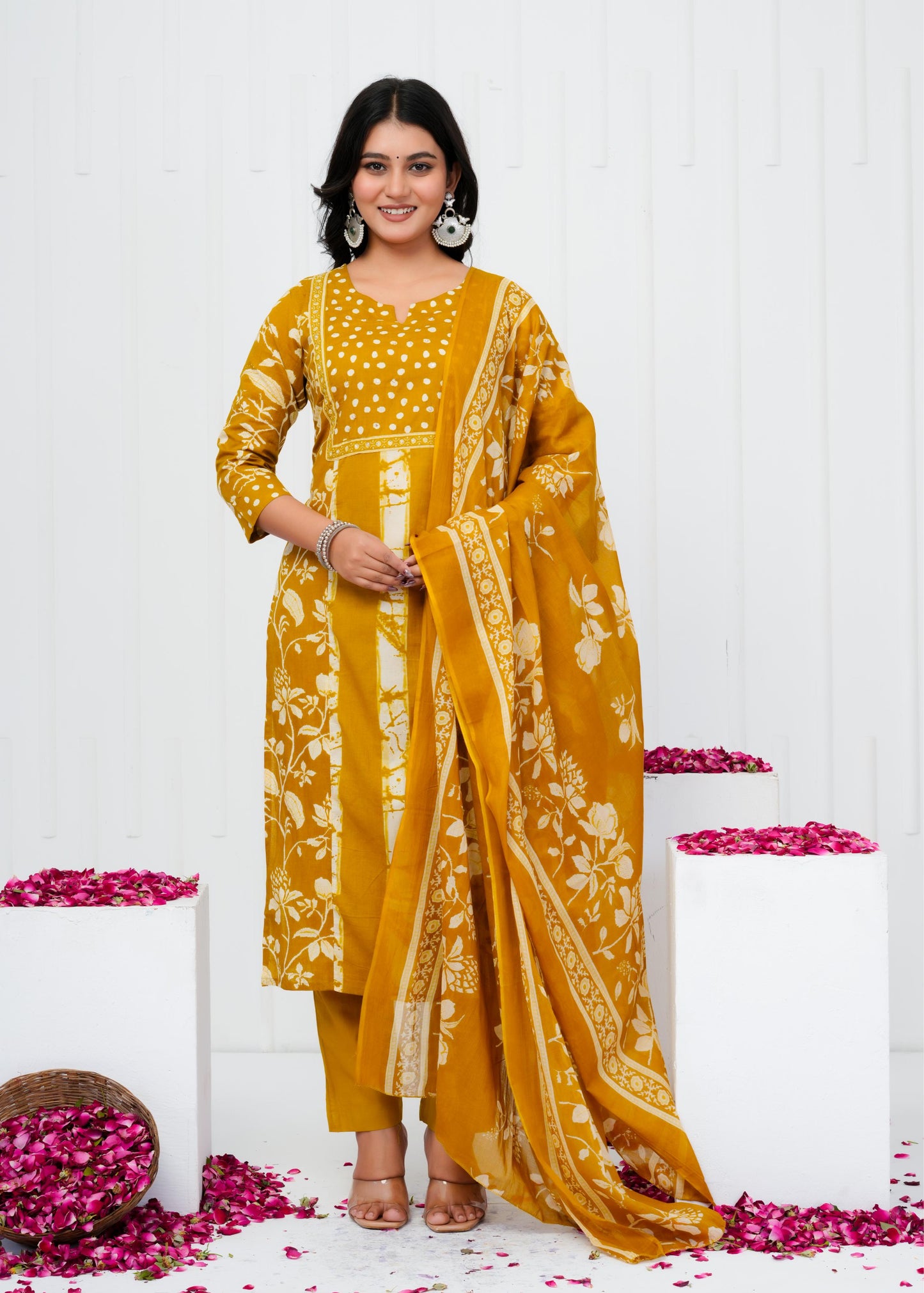 Pure Cotton Kurta With Pant & Dupatta