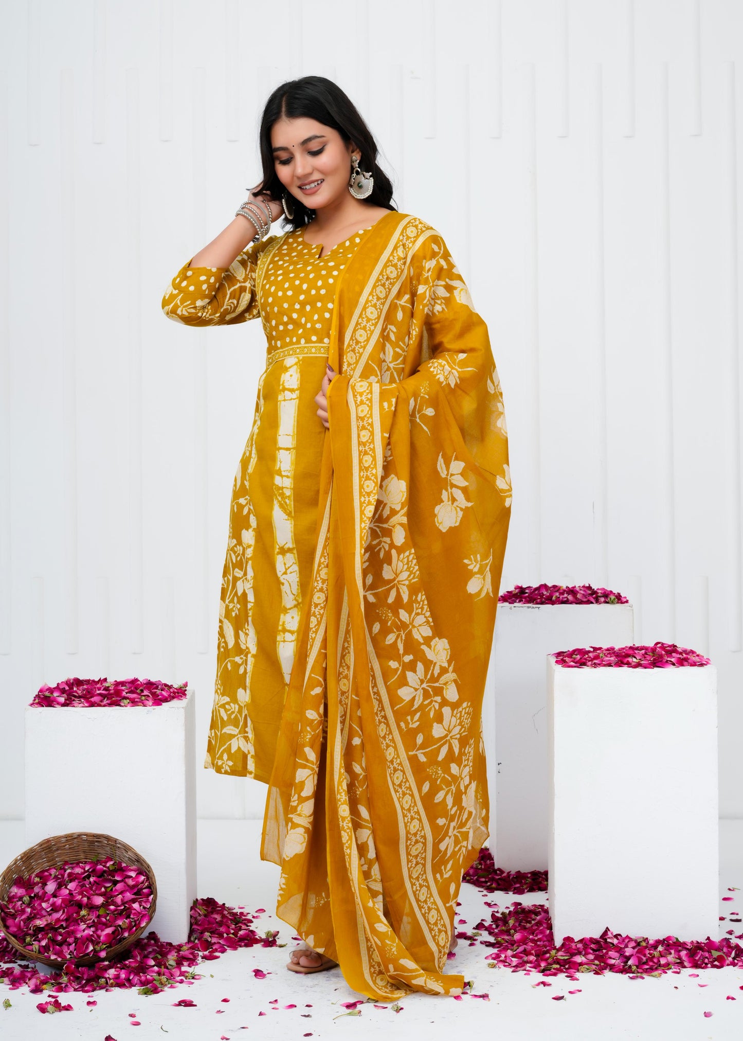 Pure Cotton Kurta With Pant & Dupatta