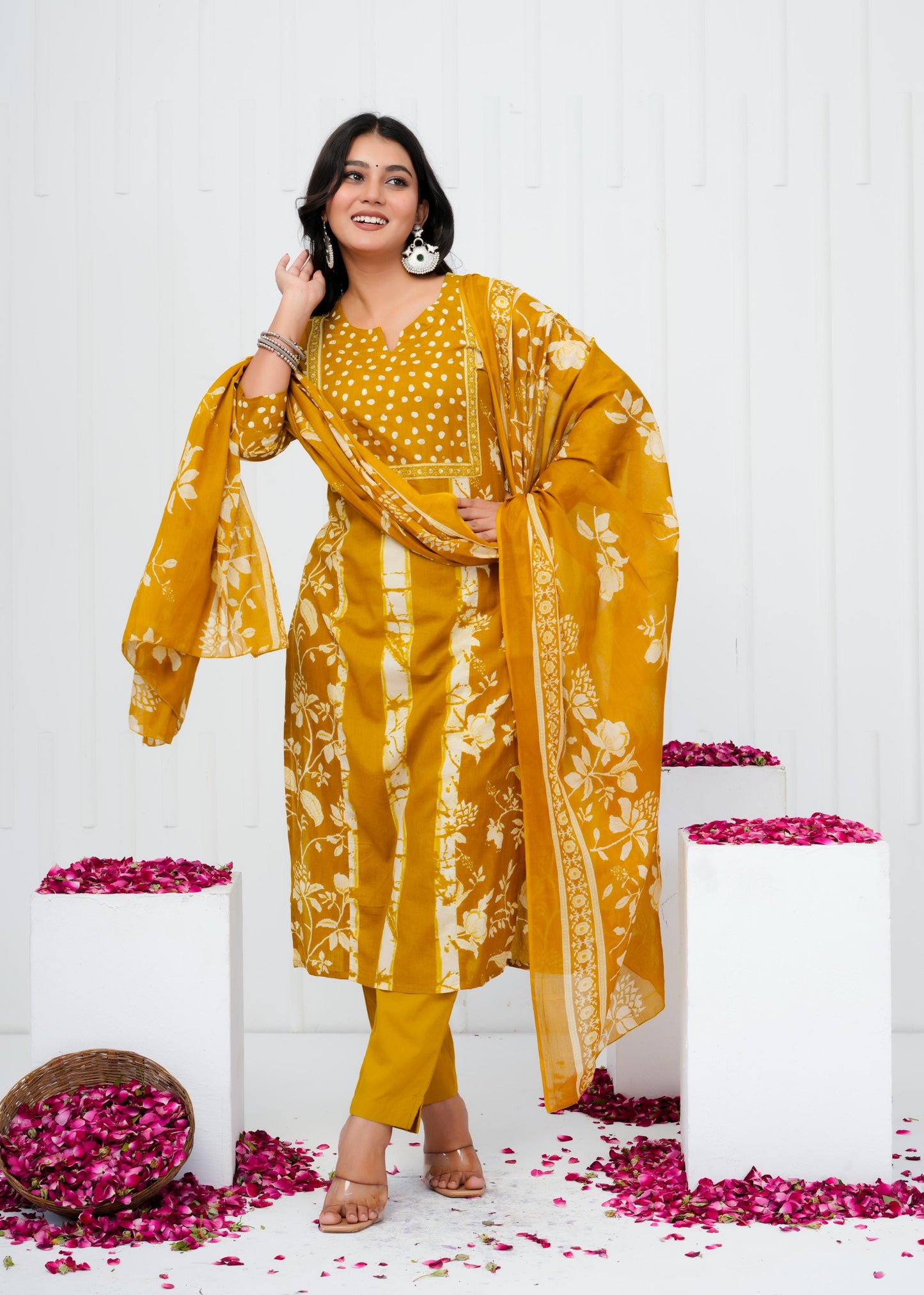Pure Cotton Kurta With Pant & Dupatta