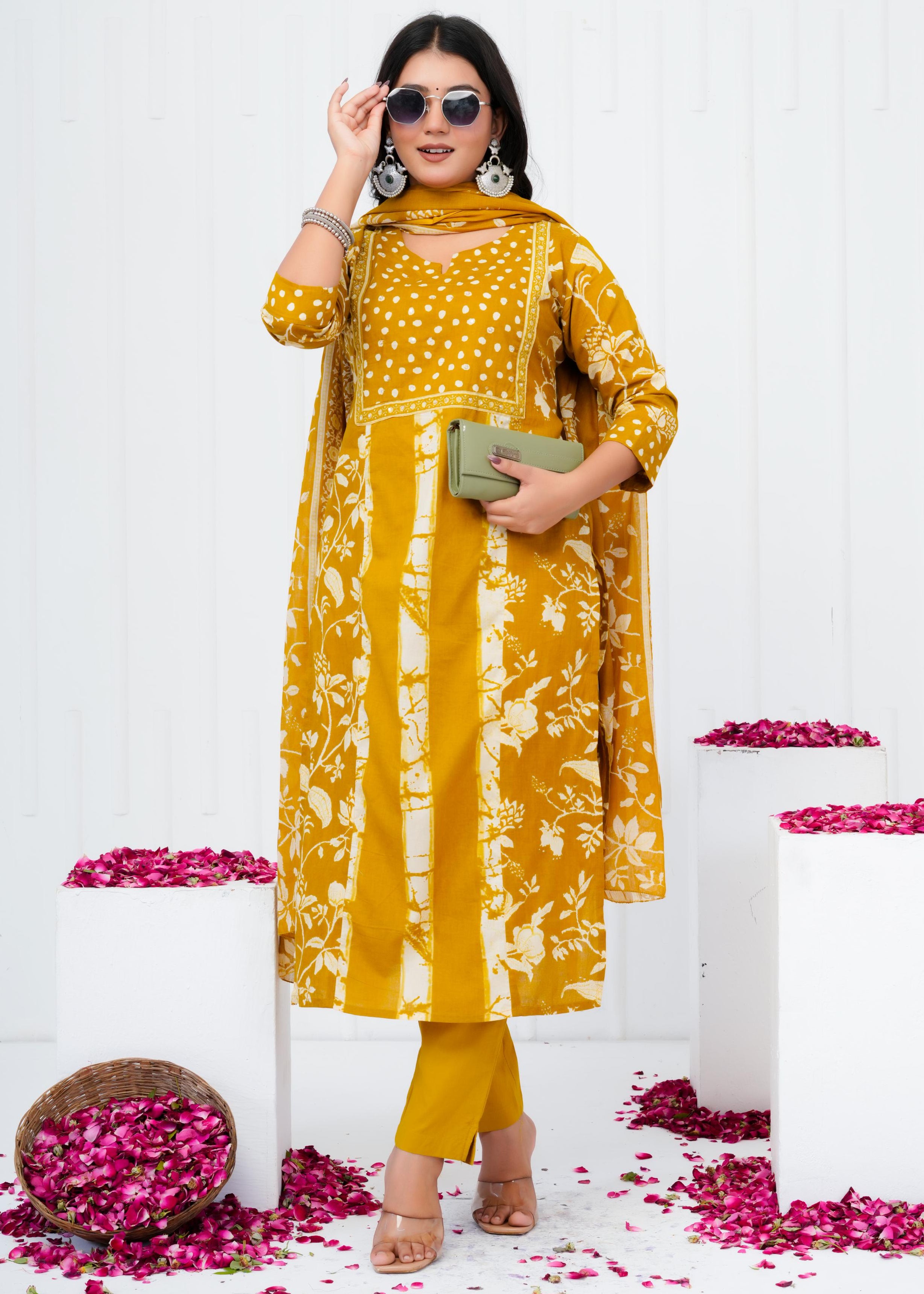 Pure Cotton Kurta With Pant & Dupatta