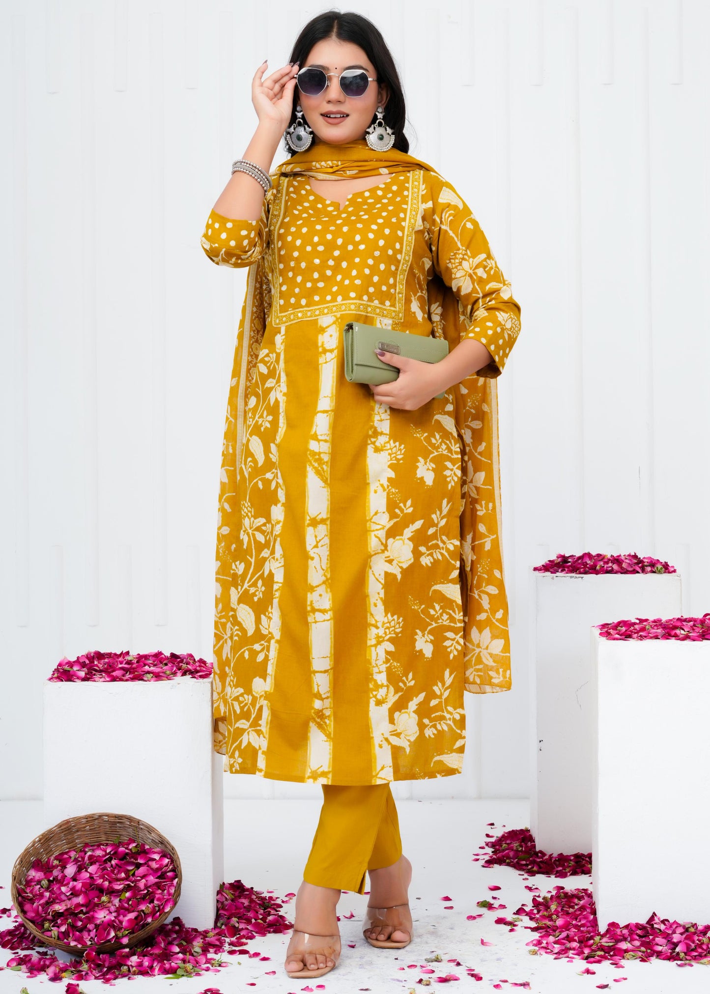 Pure Cotton Kurta With Pant & Dupatta