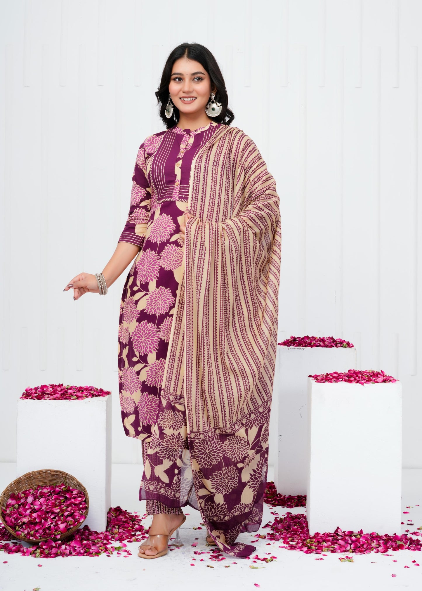 Pure Cotton Kurta With Pant & Dupatta