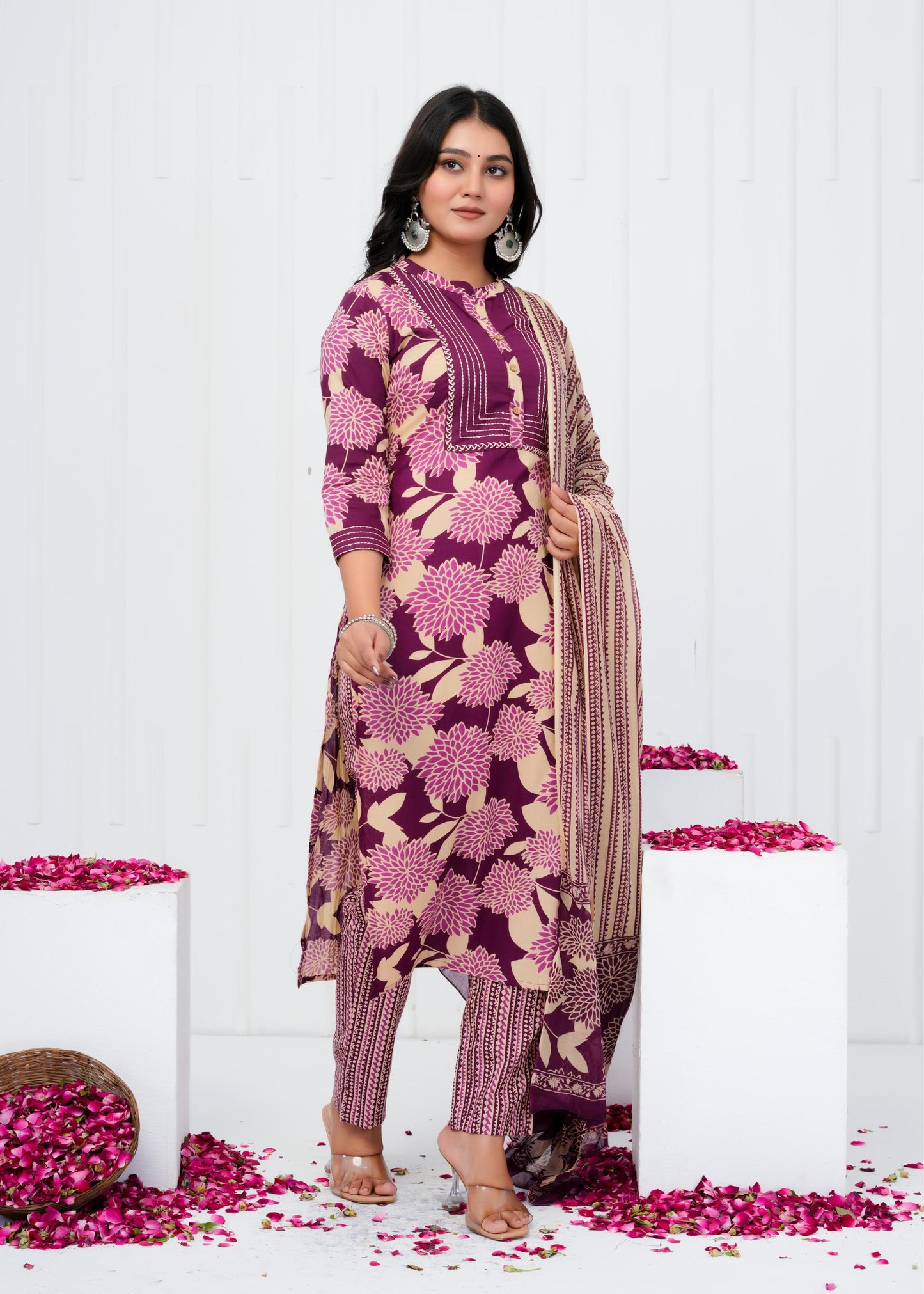 Pure Cotton Kurta With Pant & Dupatta