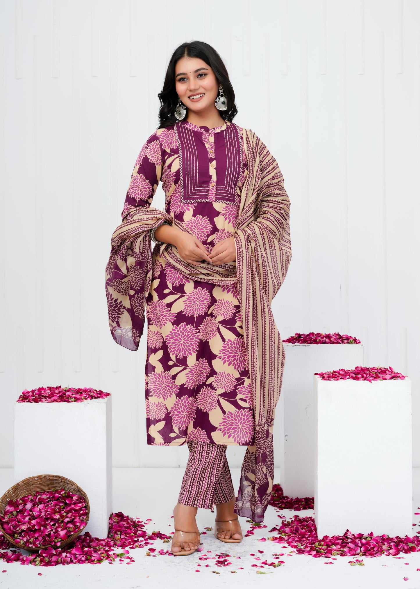 Pure Cotton Kurta With Pant & Dupatta