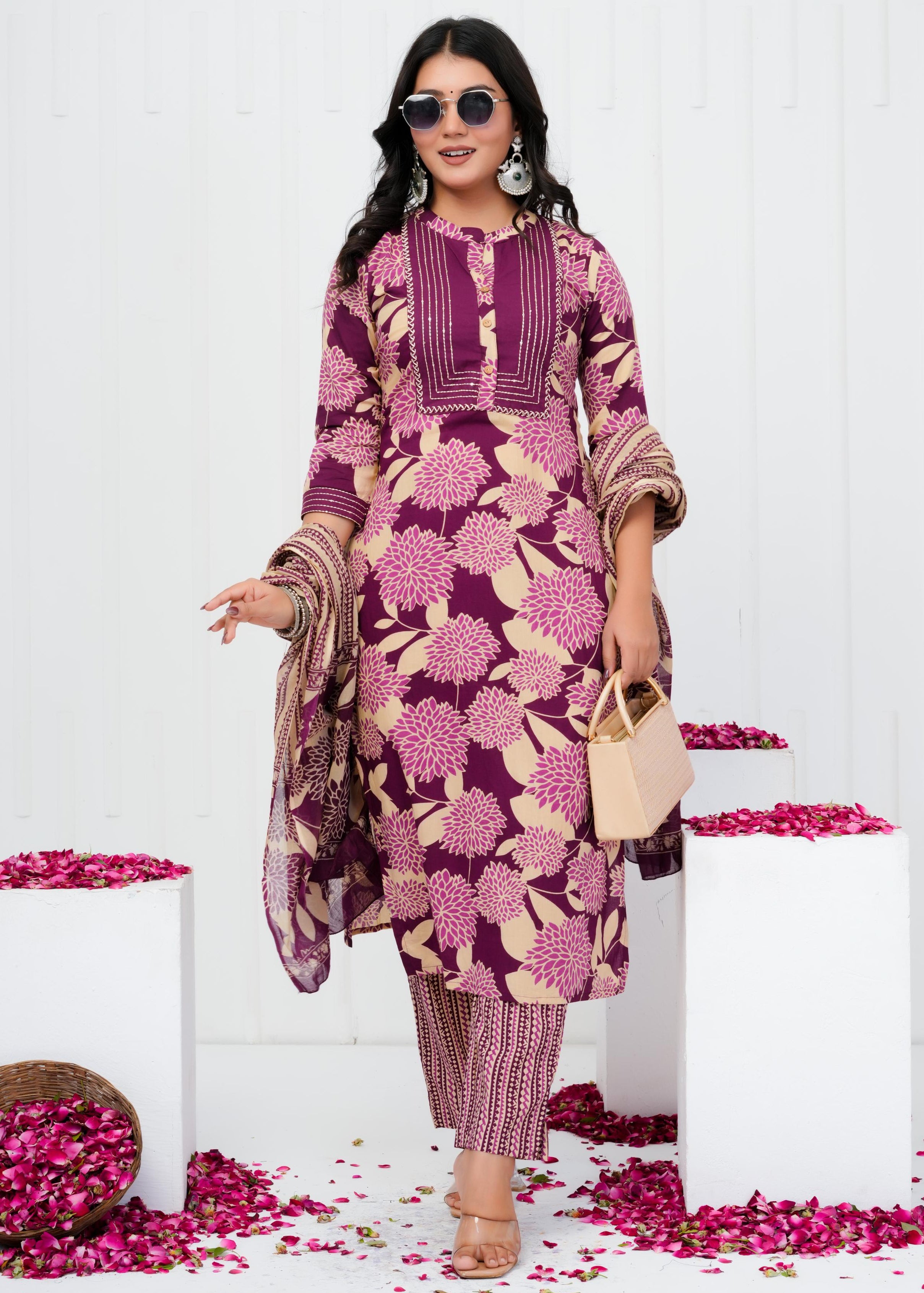 Pure Cotton Kurta With Pant & Dupatta