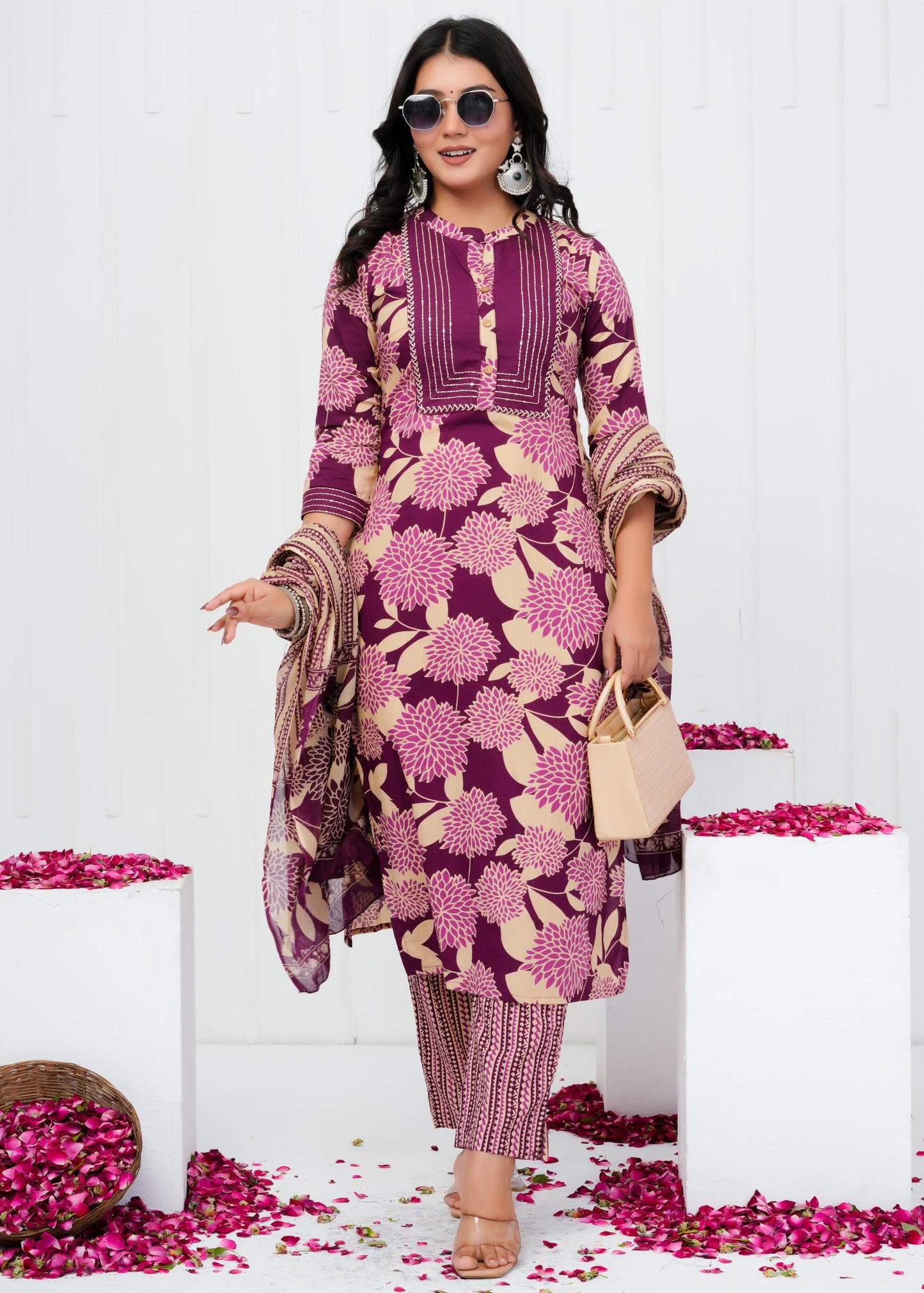 Pure Cotton Kurta With Pant & Dupatta