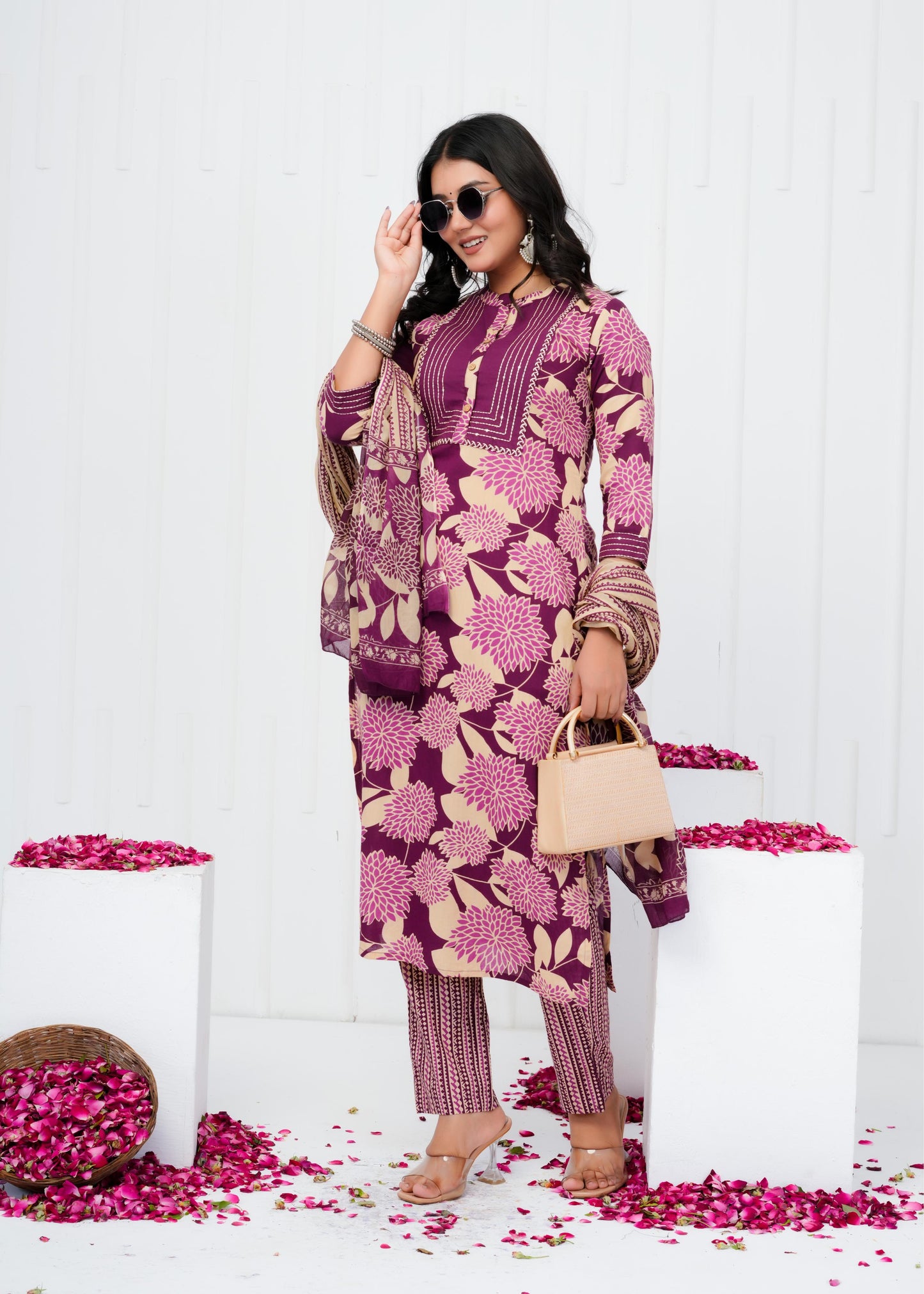 Pure Cotton Kurta With Pant & Dupatta