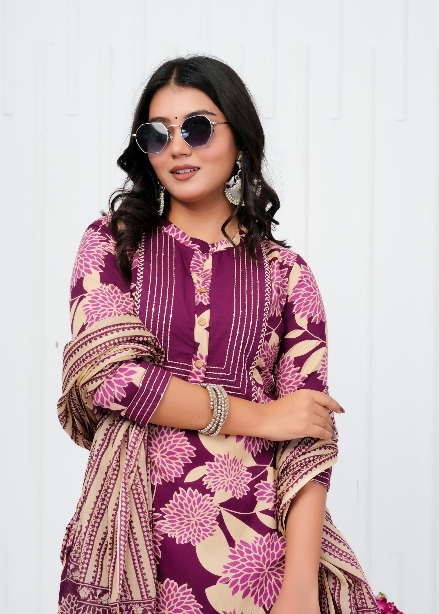 Pure Cotton Kurta With Pant & Dupatta