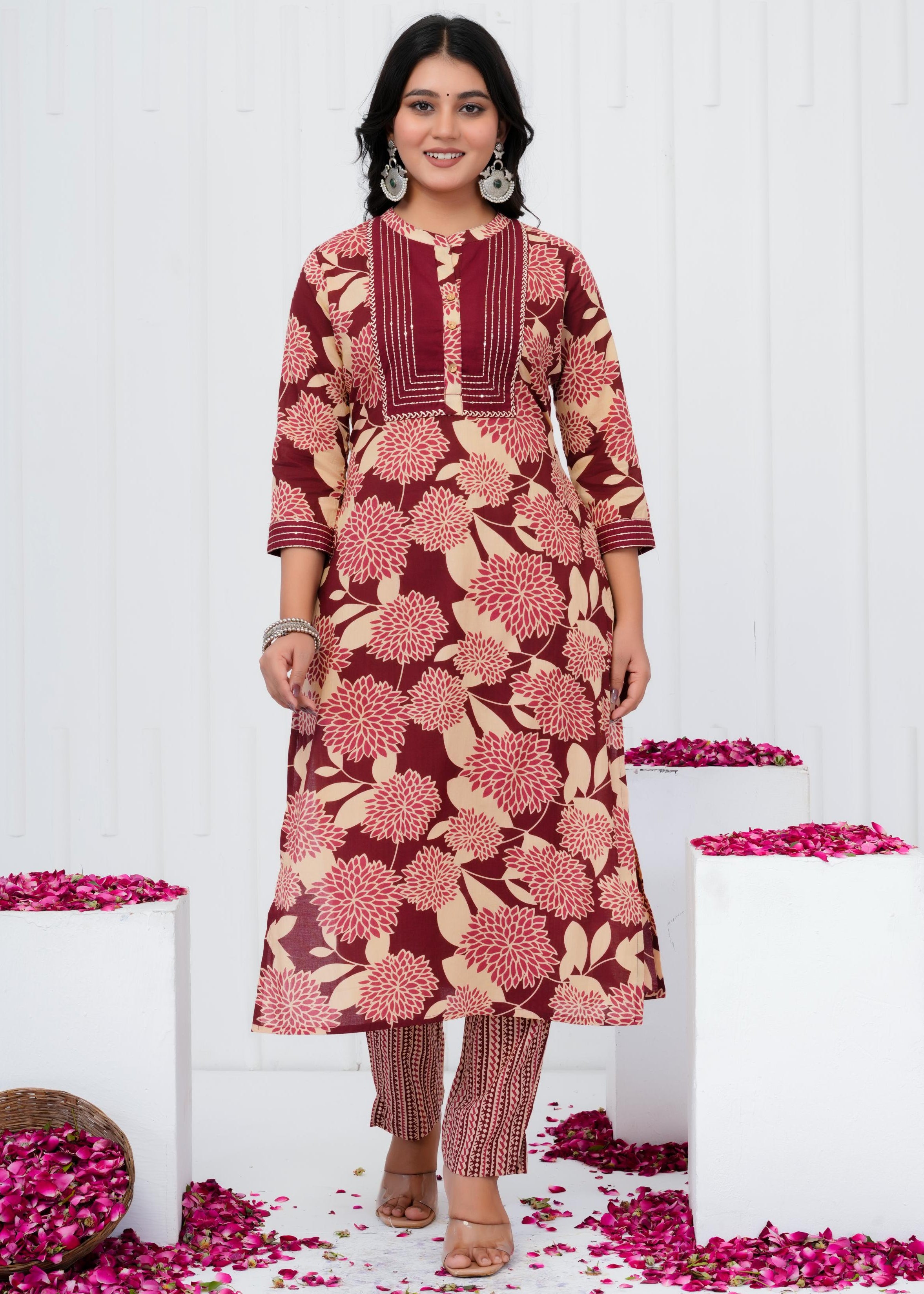 Pure Cotton Kurta With Pant & Dupatta