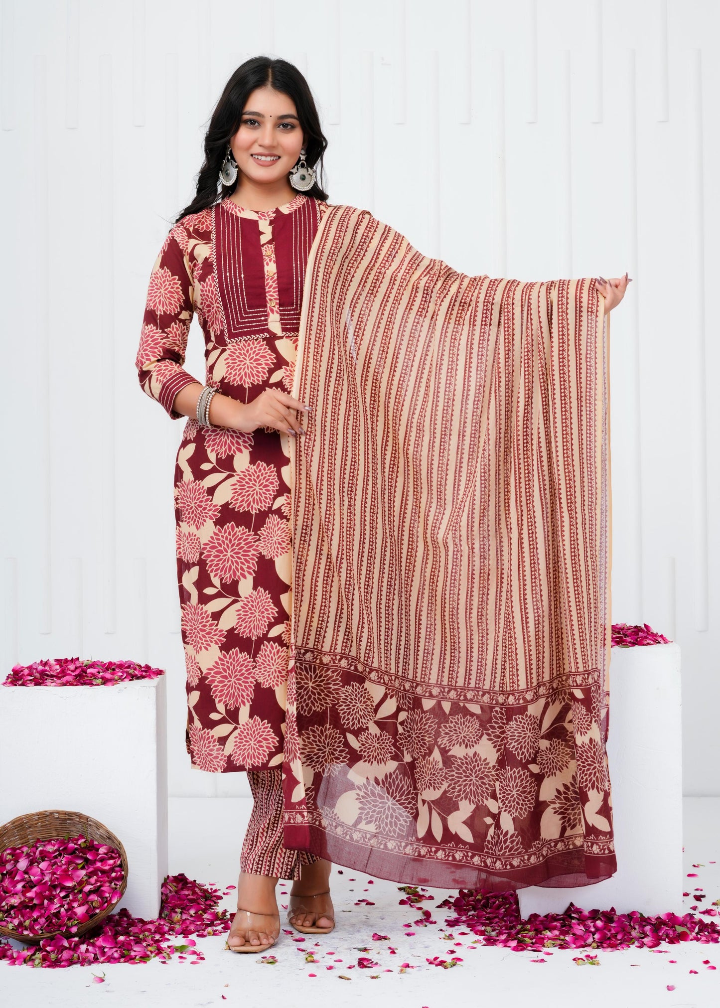 Pure Cotton Kurta With Pant & Dupatta