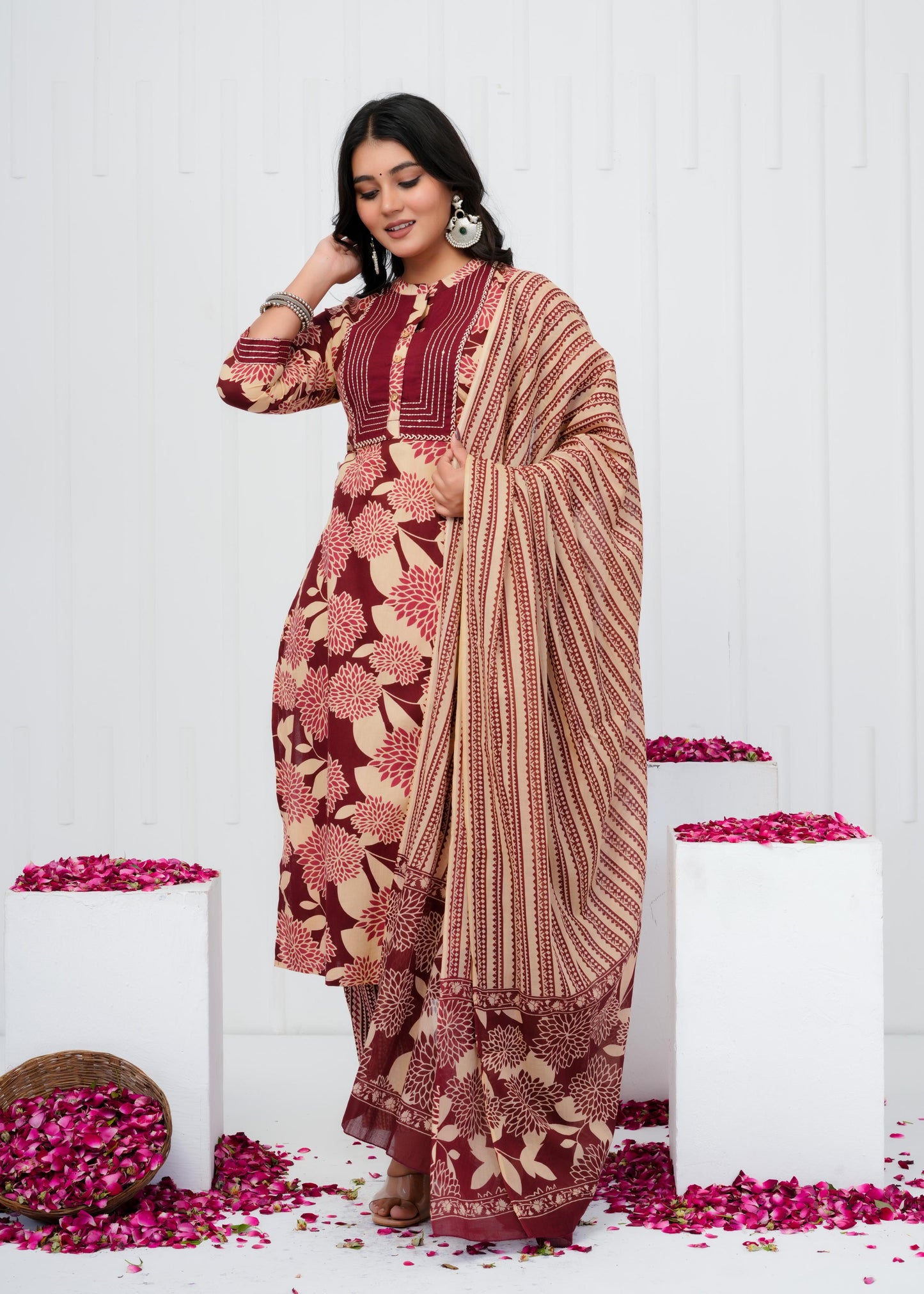 Pure Cotton Kurta With Pant & Dupatta