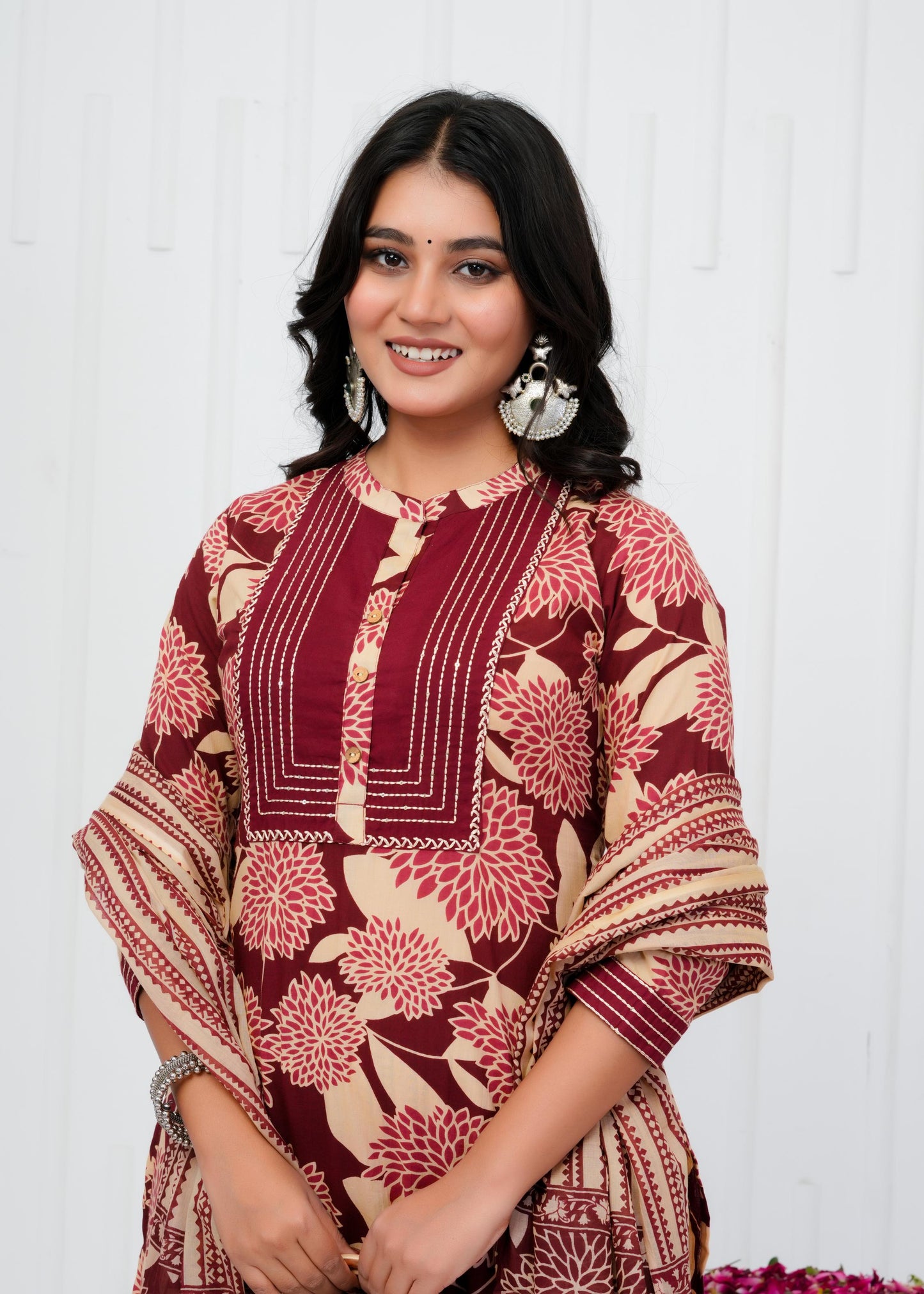 Pure Cotton Kurta With Pant & Dupatta