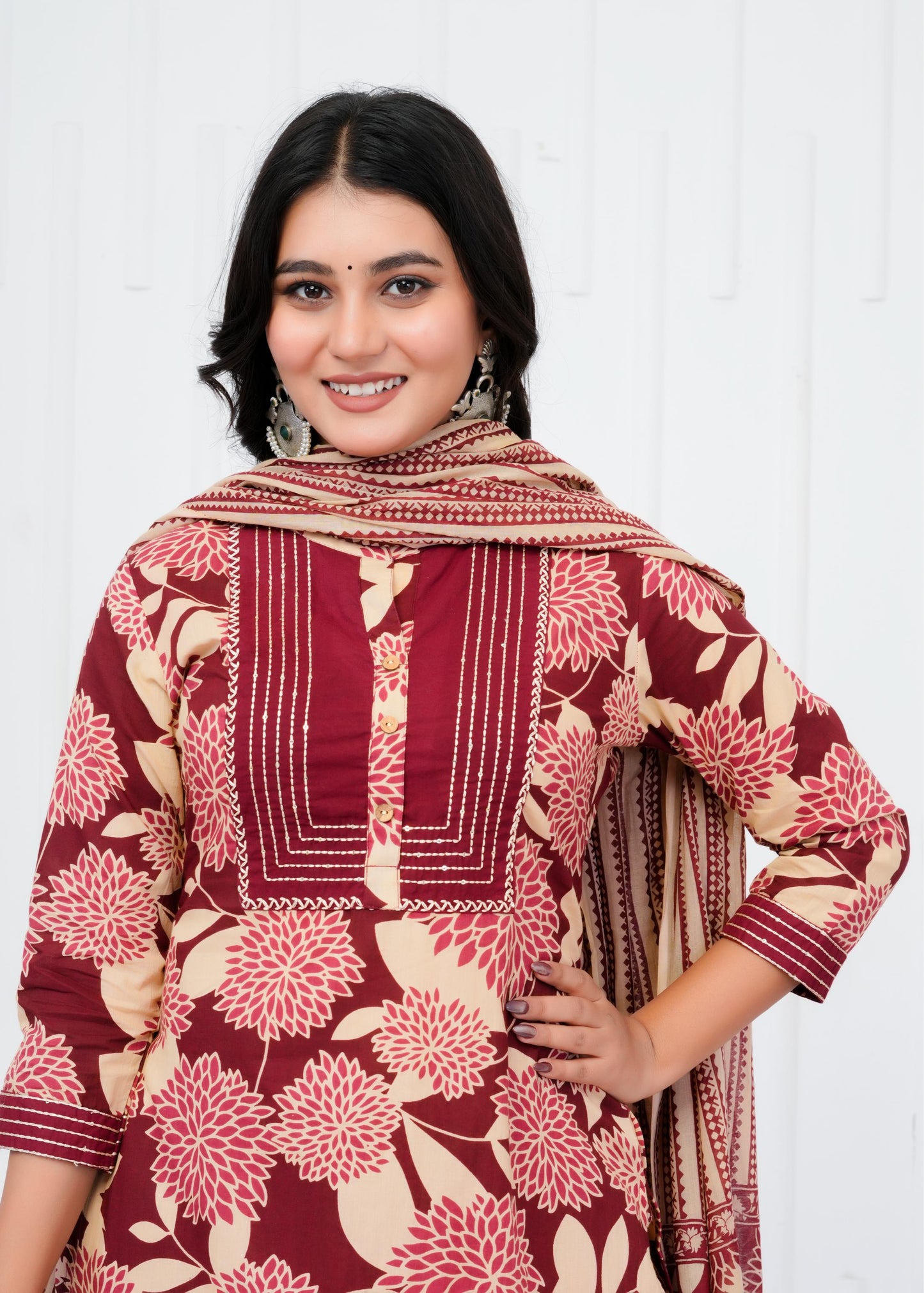 Pure Cotton Kurta With Pant & Dupatta