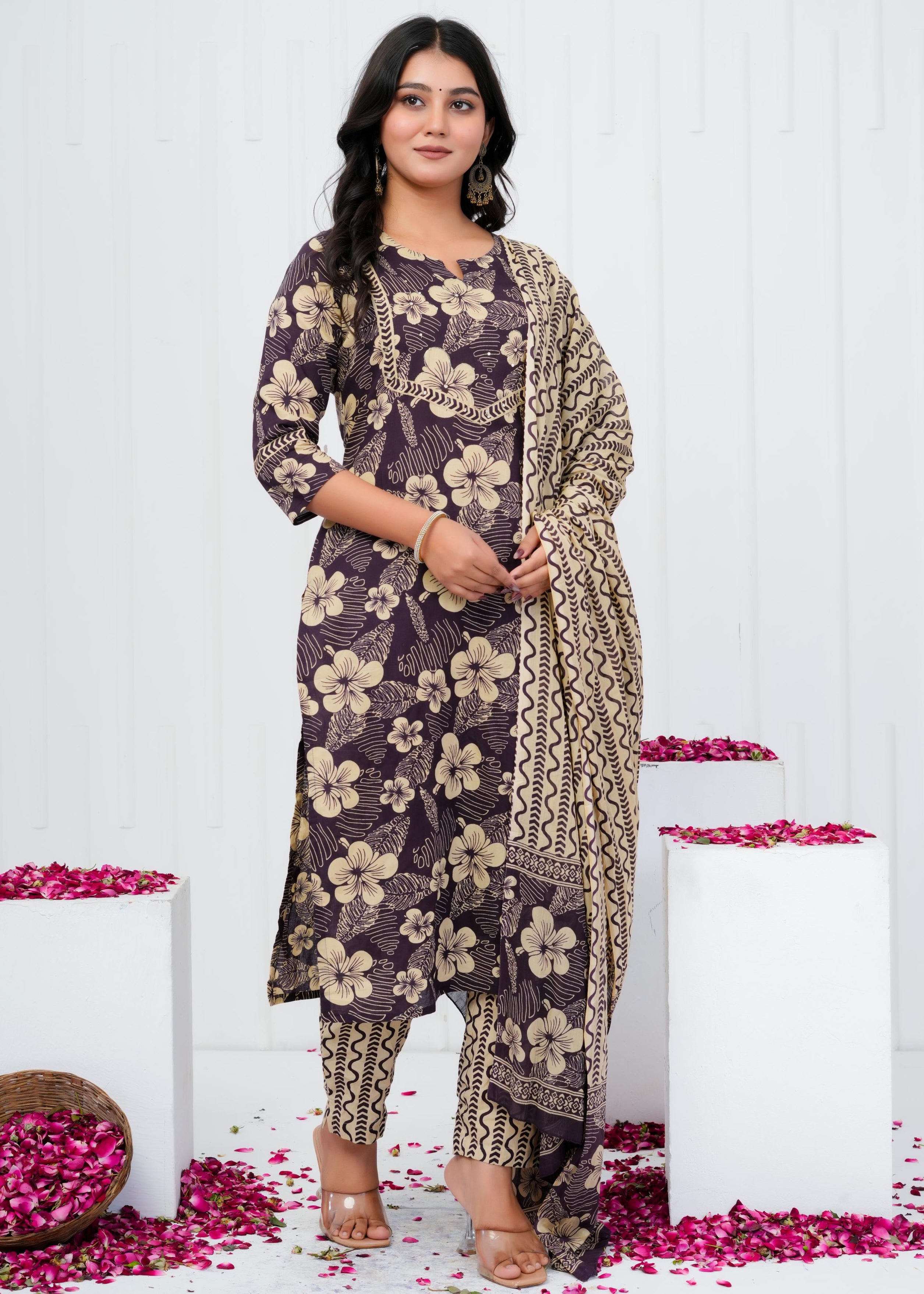Pure Cotton Kurta With Pant & Dupatta