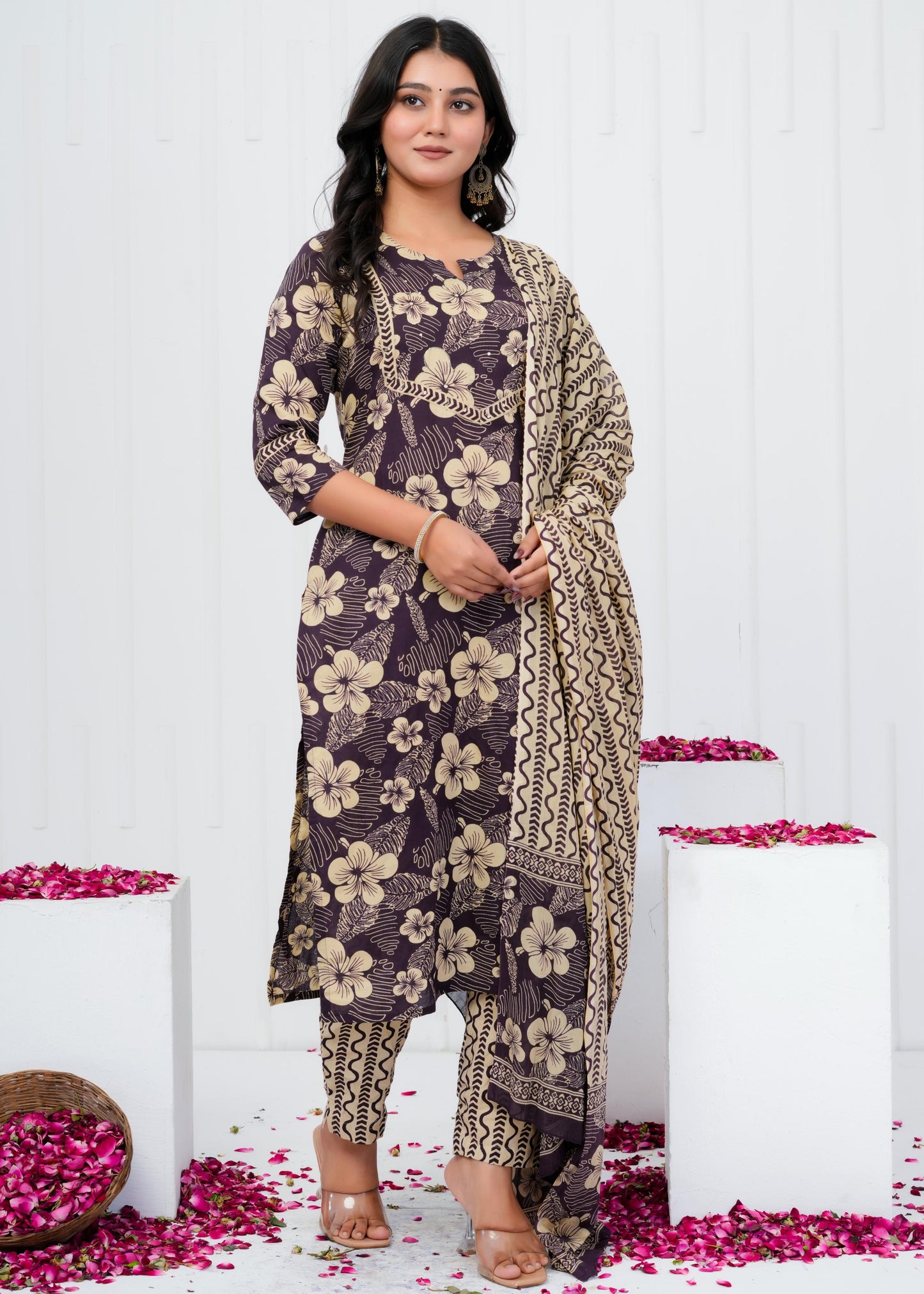 Pure Cotton Kurta With Pant & Dupatta