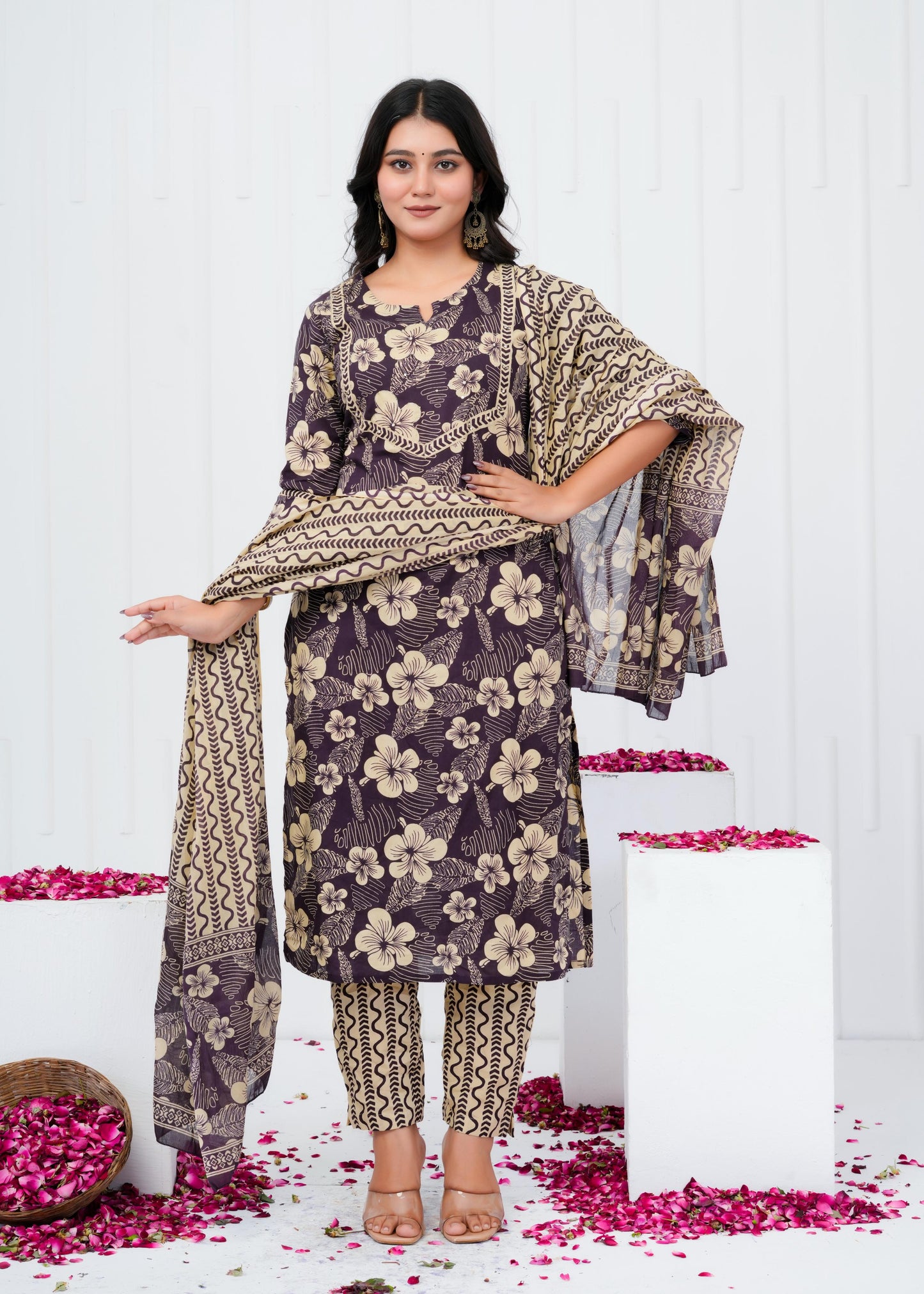 Pure Cotton Kurta With Pant & Dupatta