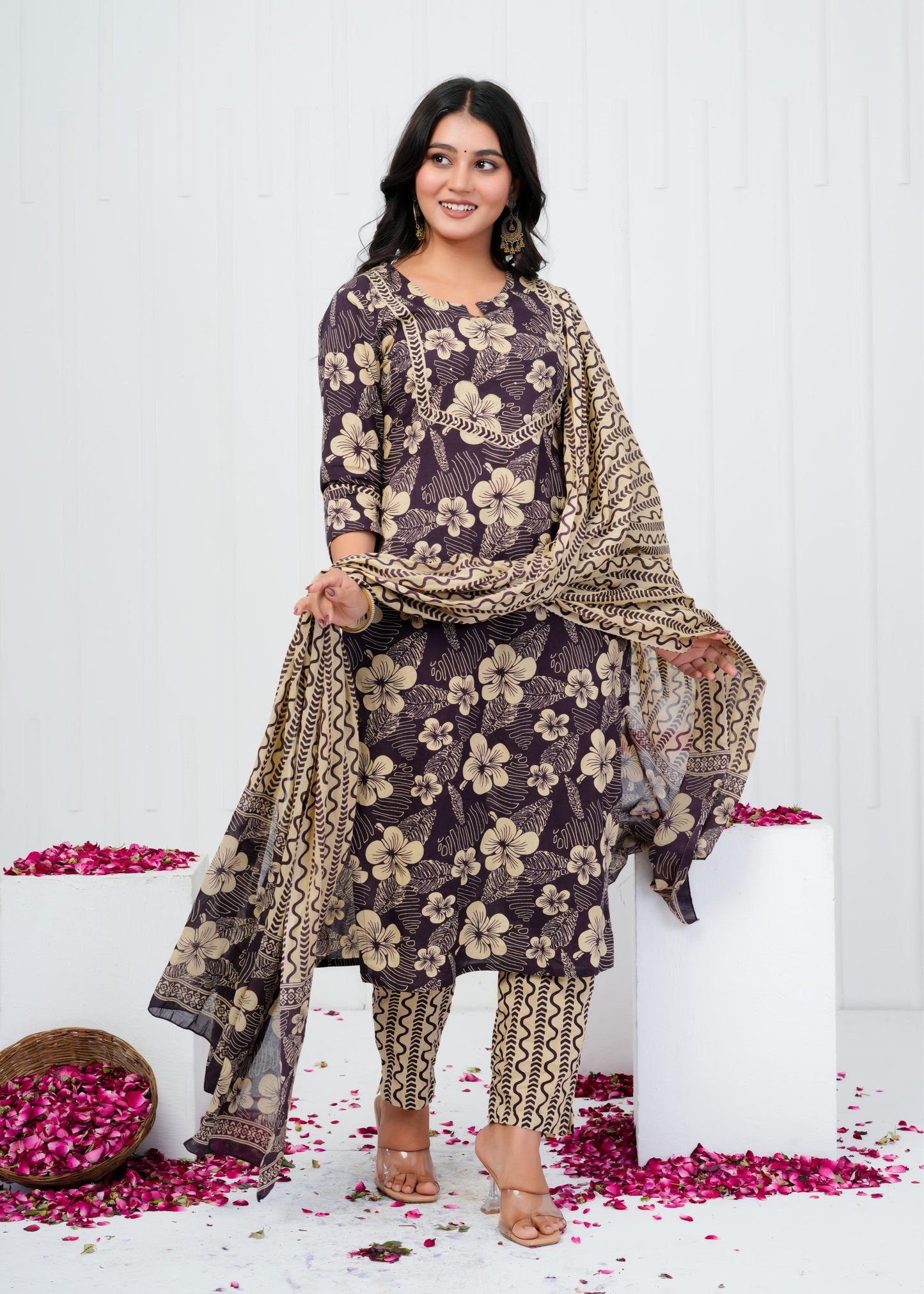 Pure Cotton Kurta With Pant & Dupatta