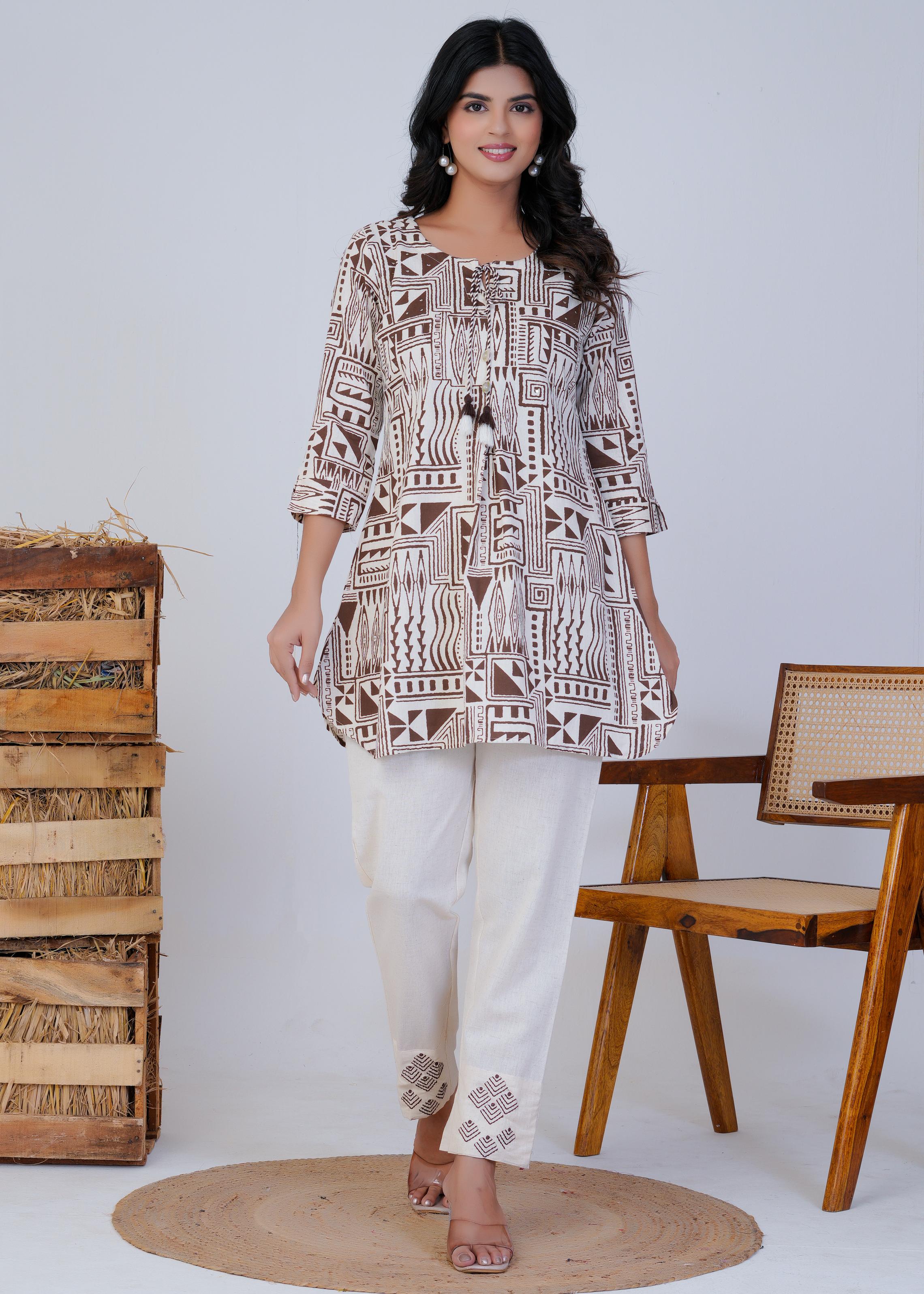 Women's , Brown Cotton Printed  Co-Ord Set, Night Suit Set