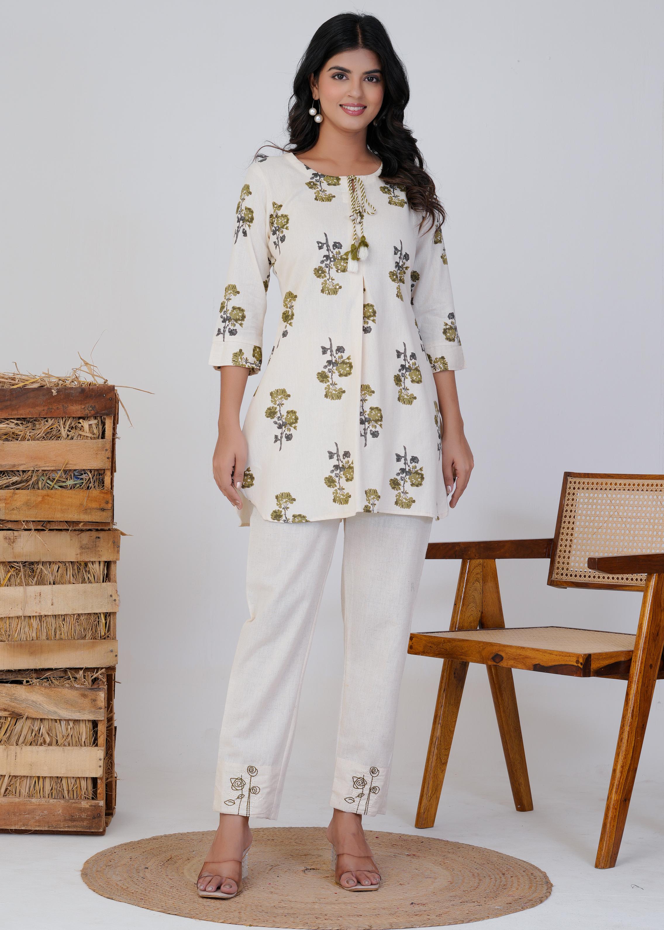 Women's , Off White Cotton Printed  Co-Ord Set, Night Suit Set
