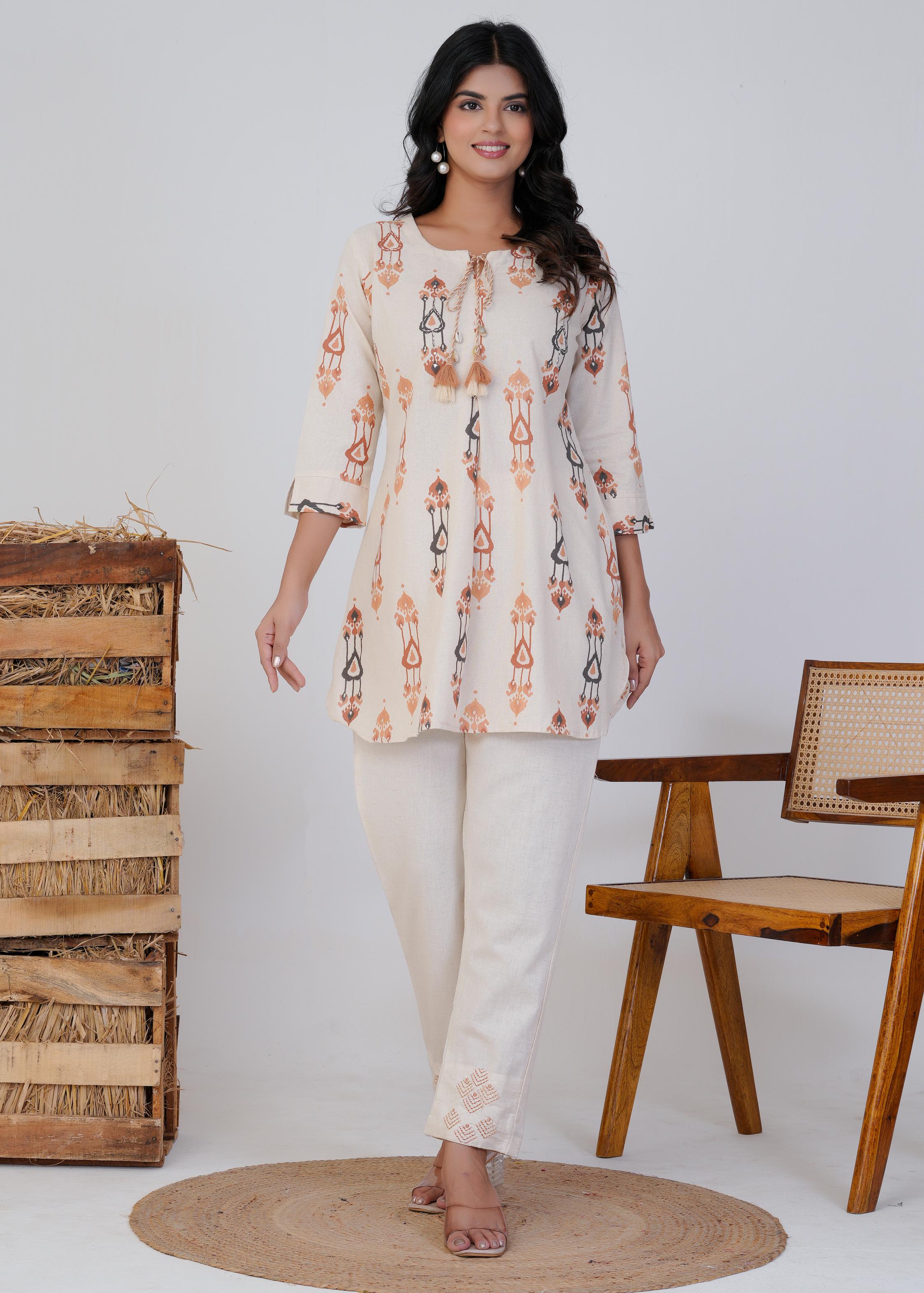 Women's , Orange Cotton Printed  Co-Ord Set, Night Suit Set