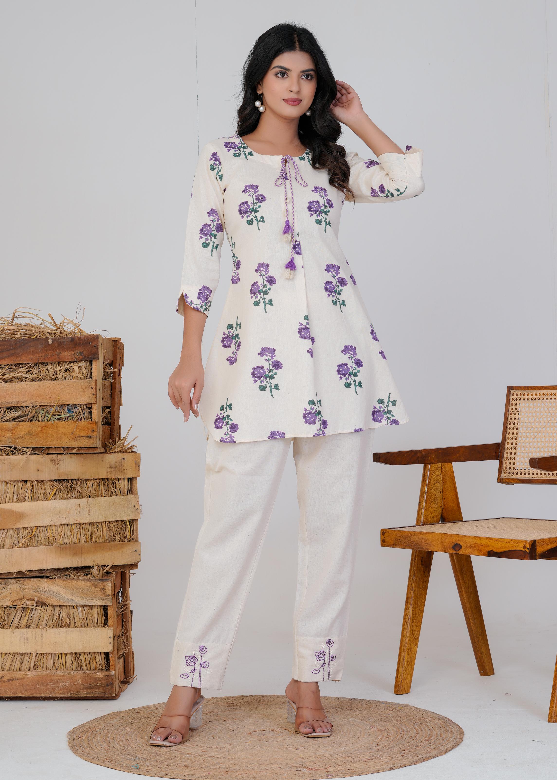 Women's , Purple Cotton Printed  Co-Ord Set, Night Suit Set
