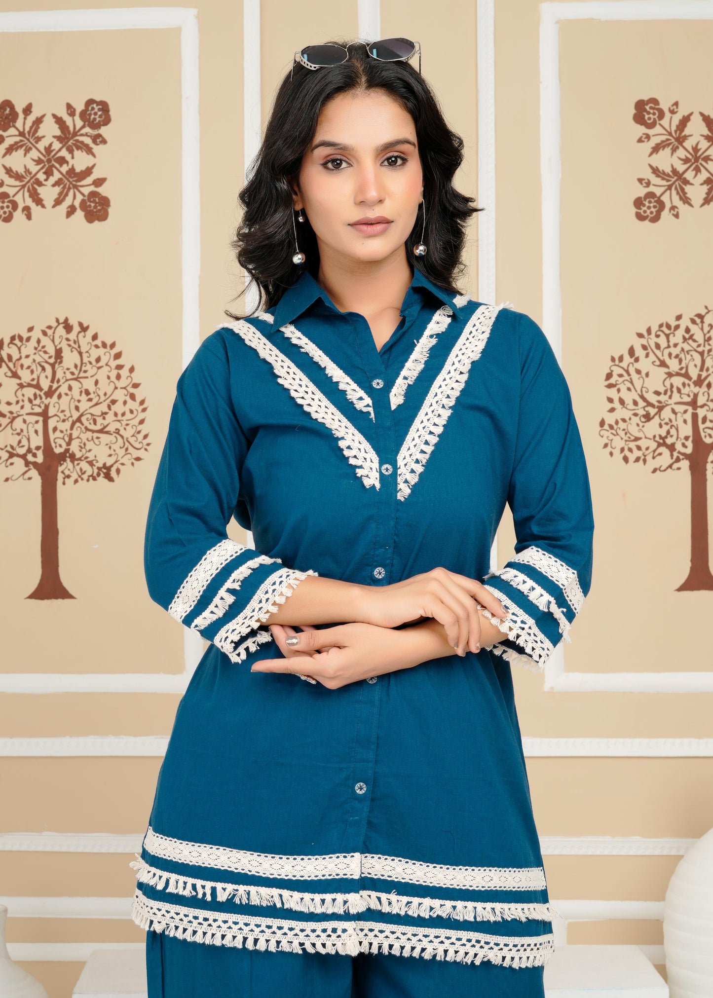 Women's , Yellow Cotton Blue  Co-Ord Set, Night Suit Set
