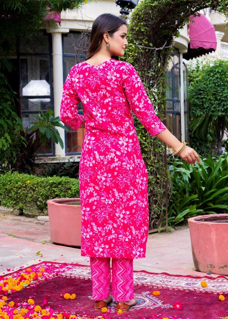 Pink Color, Pure Cotton printed Kurta with Trousers