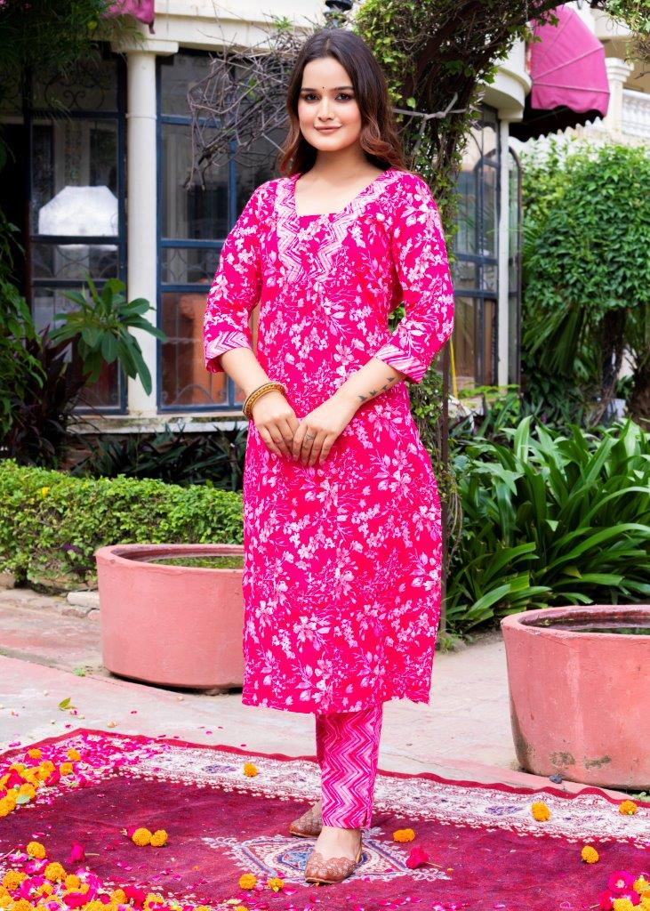 Pink Color, Pure Cotton printed Kurta with Trousers