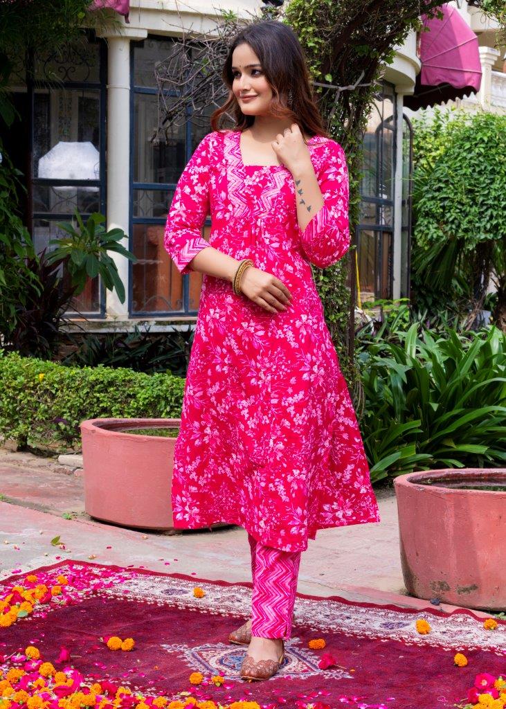 Pink Color, Pure Cotton printed Kurta with Trousers