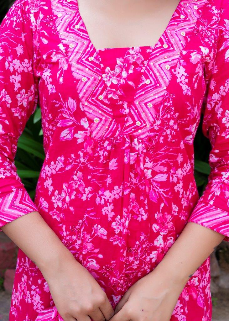 Pink Color, Pure Cotton printed Kurta with Trousers