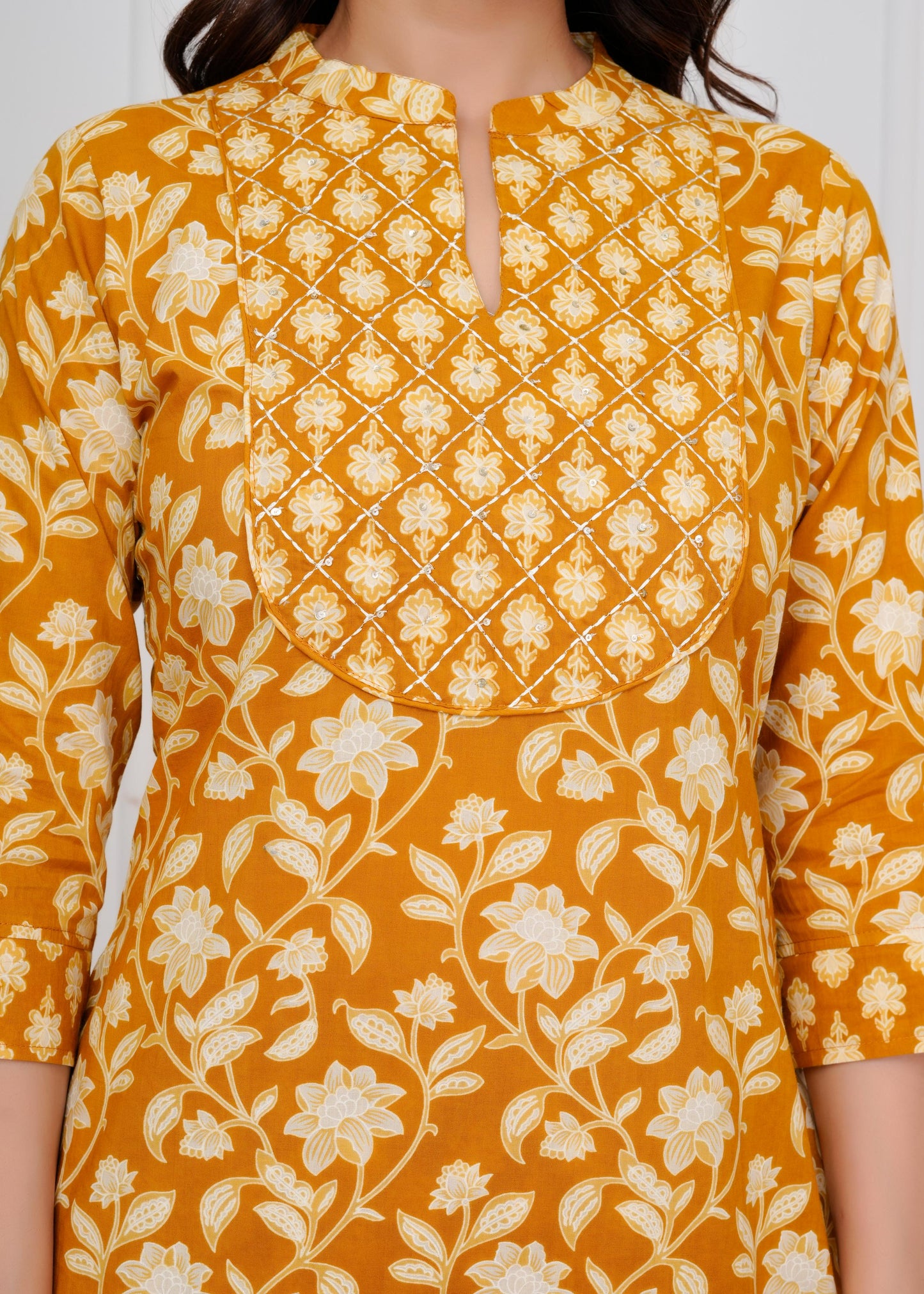 Cotton Printed Straight Yellow Kurta Set With Dupatta