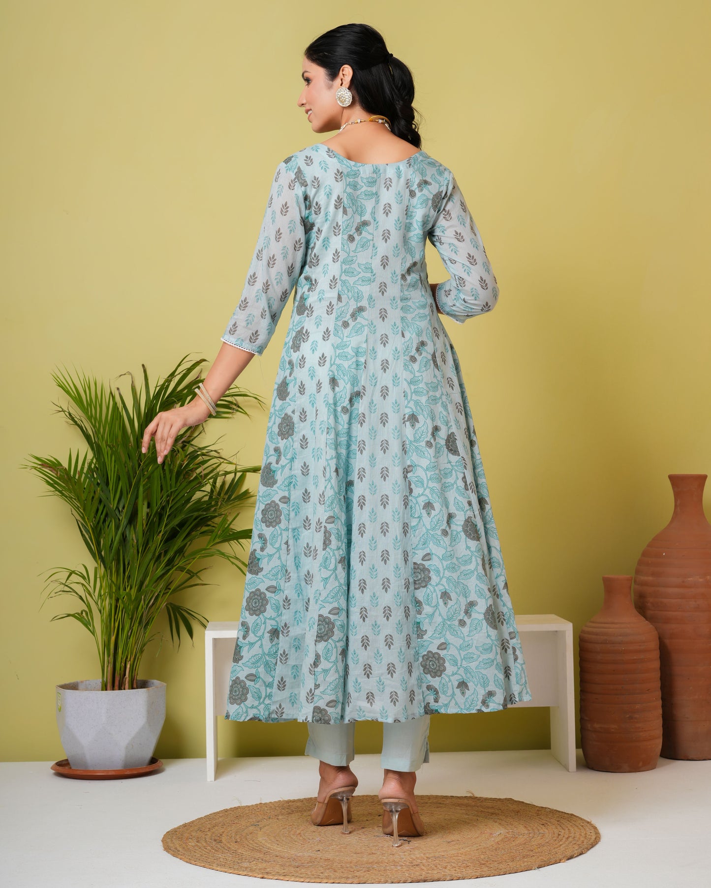 Floral Printed Pure Cotton Straight Kurta with Pant & Dupatta Set