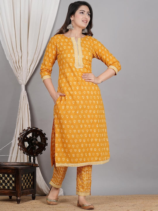 Floral Printed Regular Gotta Patti Pure Cotton Kurta With Trousers